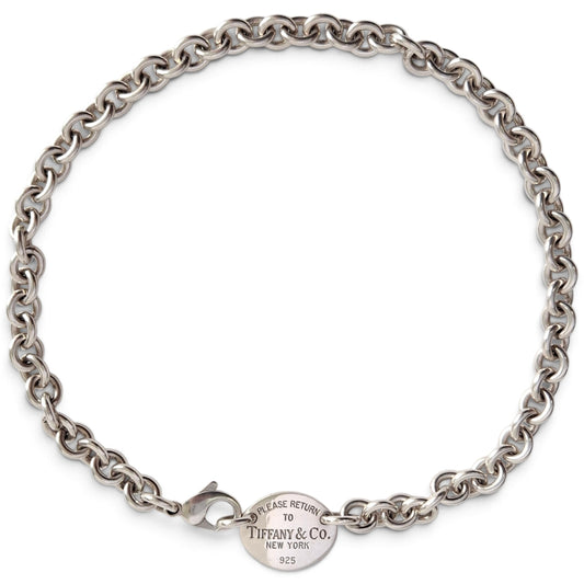 Vintage Bitte zurück an Tiffany & Co New York 925 Ovalanhänger Halskette aus punziertem Sterlingsilber