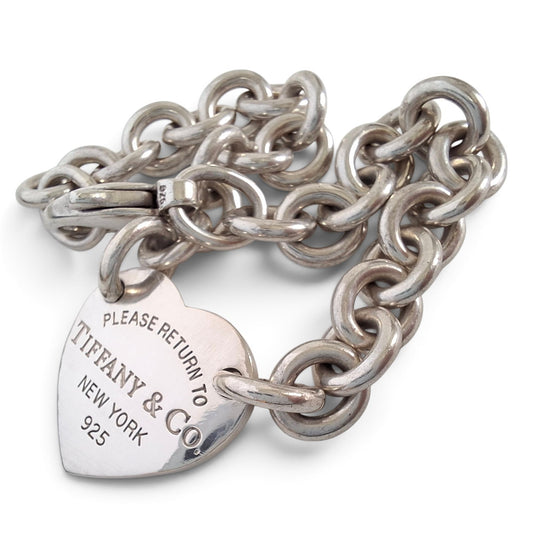 Vintage Please Return to Tiffany & Co New York 925 Heart Tag Charm Bracelet in Hallmarked Sterling Silver