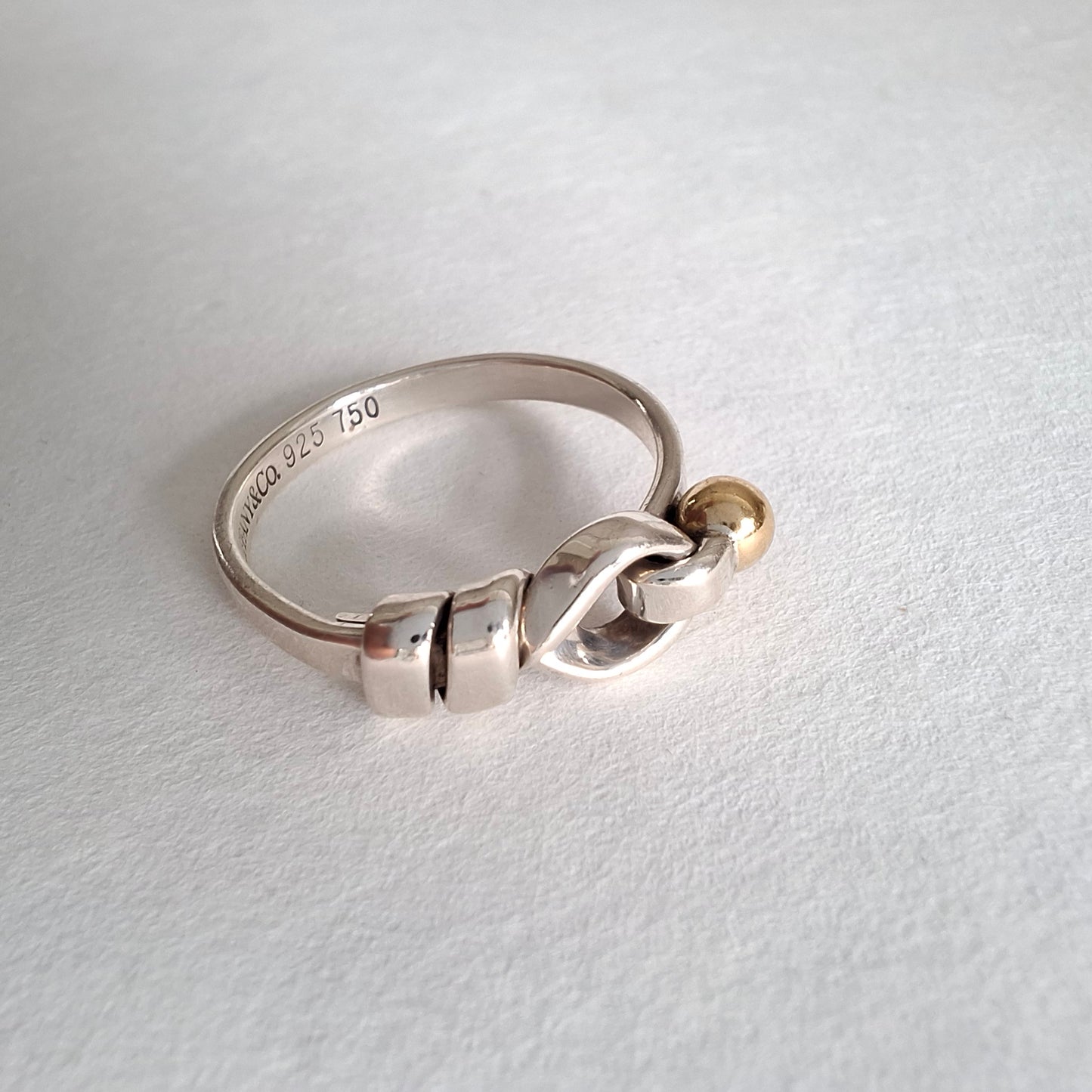 Vintage Tiffany & Co Love Knot Ring in Sterling Silver with 18k Gold Detail