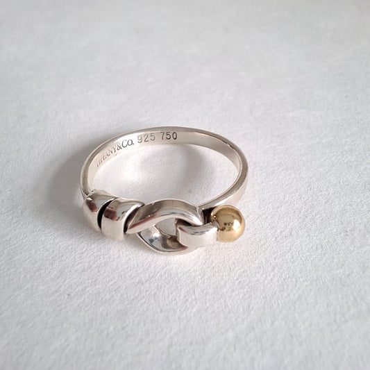 Vintage Tiffany & Co Love Knot Ring in Sterling Silver with 18k Gold Detail