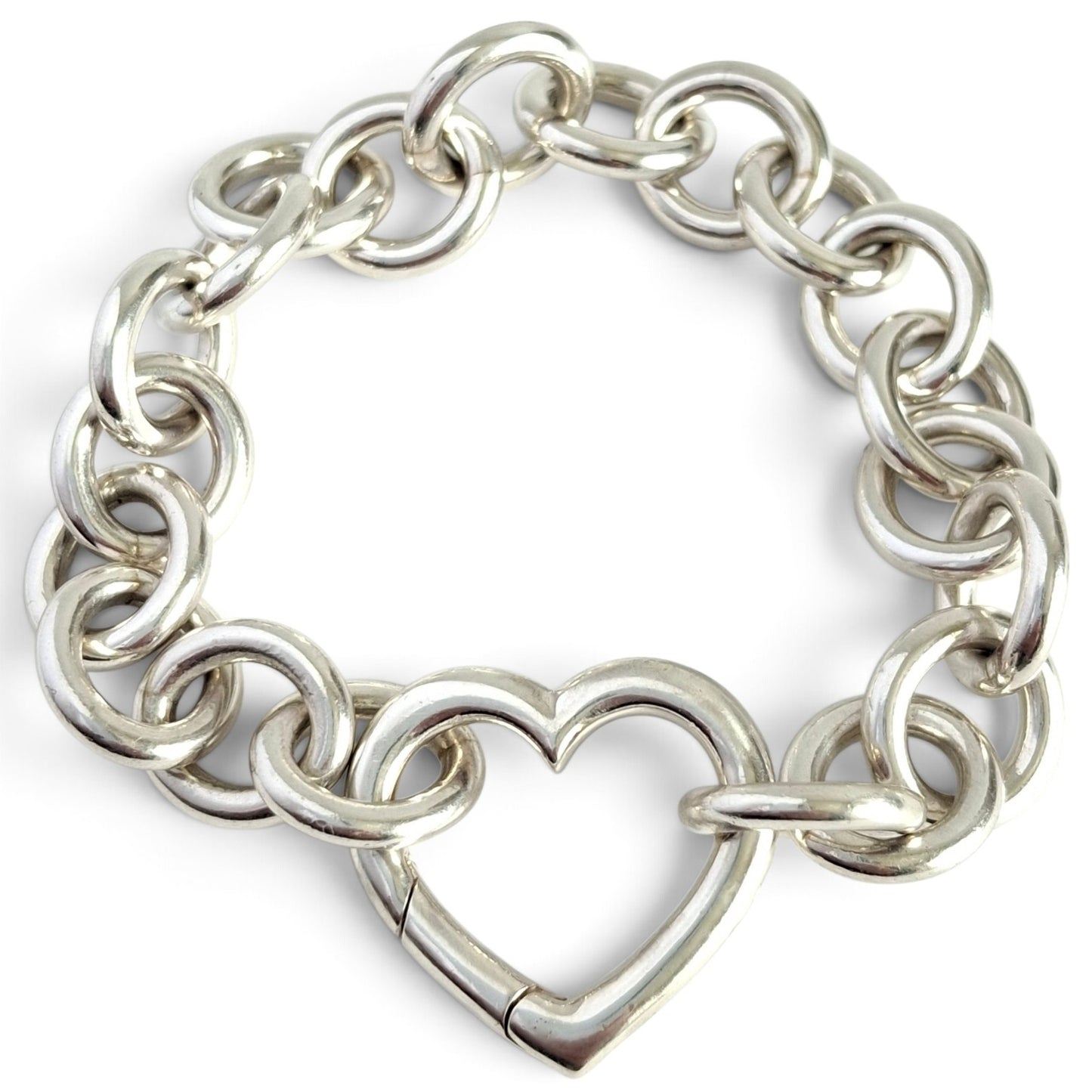 Tiffany & Co Sterling Silber Open Heart Love Lock Herzverschluss Armband mit großen 14mm Kettengliedern