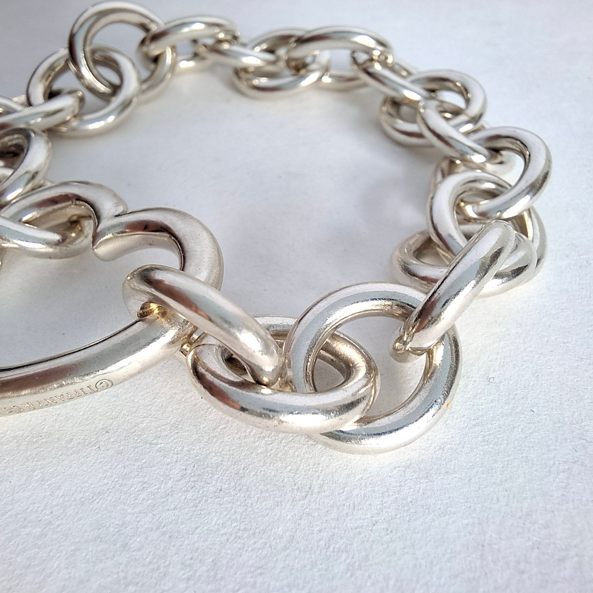 Tiffany & Co Sterling Silber Open Heart Love Lock Herzverschluss Armband mit großen 14mm Kettengliedern