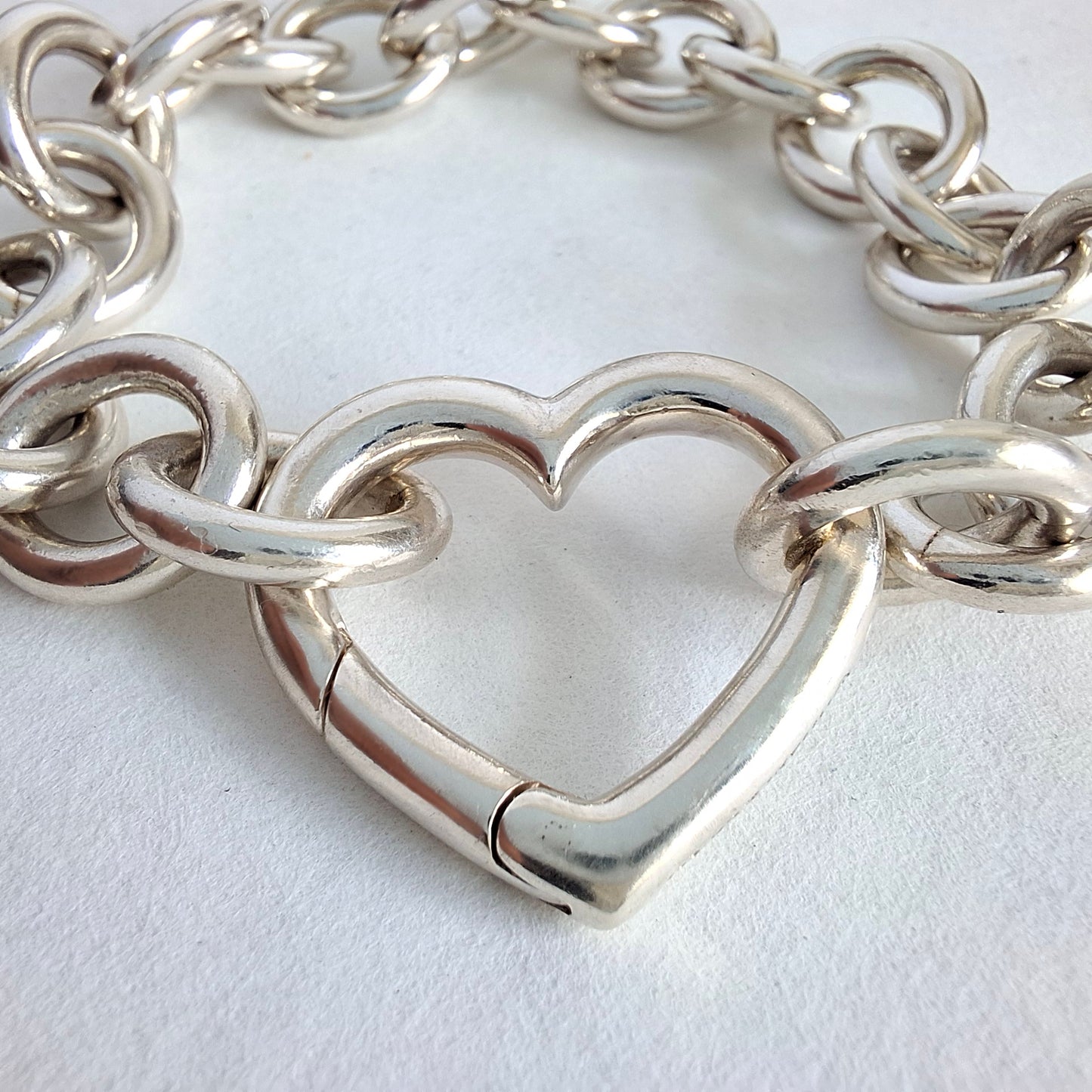 Tiffany & Co Sterling Silber Open Heart Love Lock Herzverschluss Armband mit großen 14mm Kettengliedern