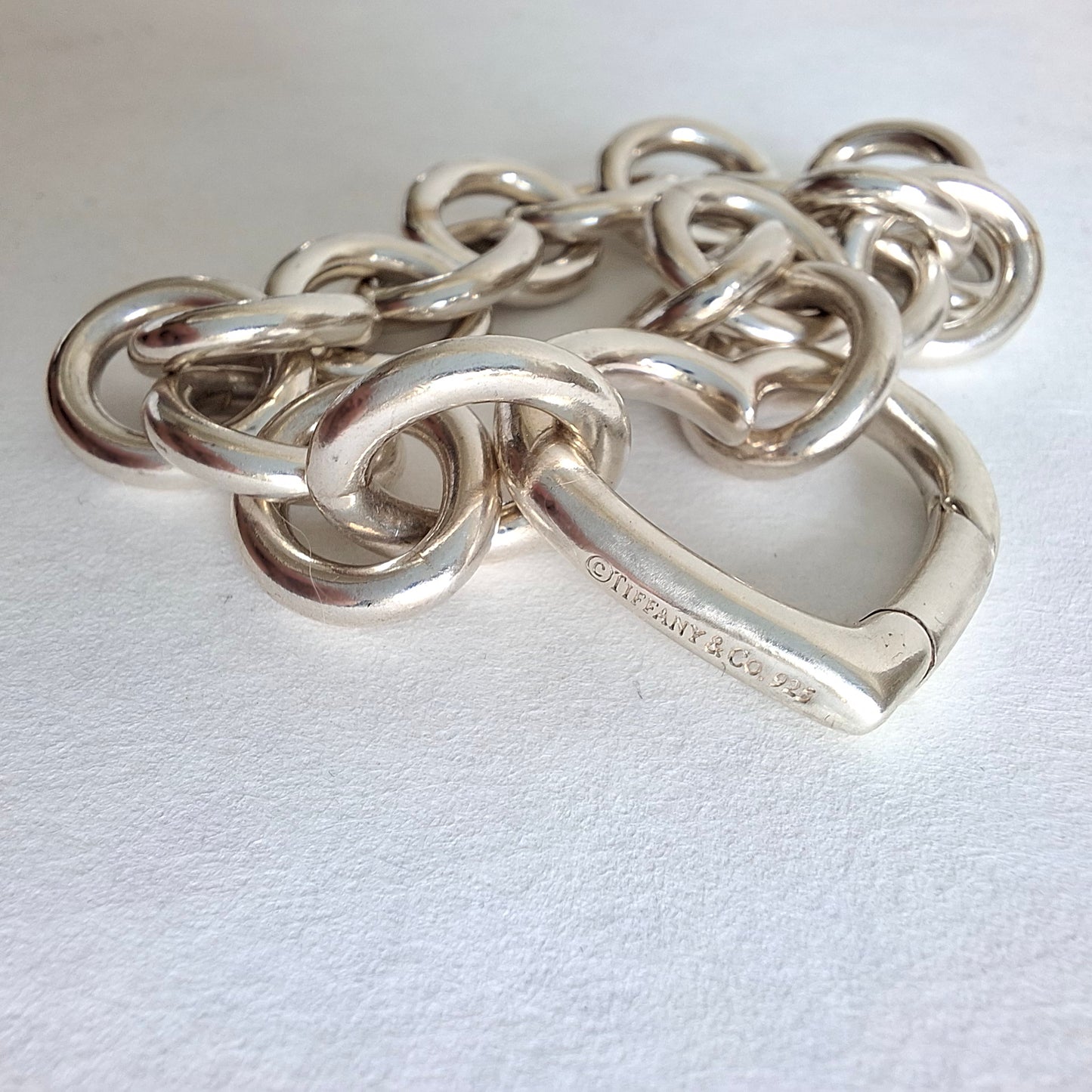 Tiffany & Co Sterling Silber Open Heart Love Lock Herzverschluss Armband mit großen 14mm Kettengliedern