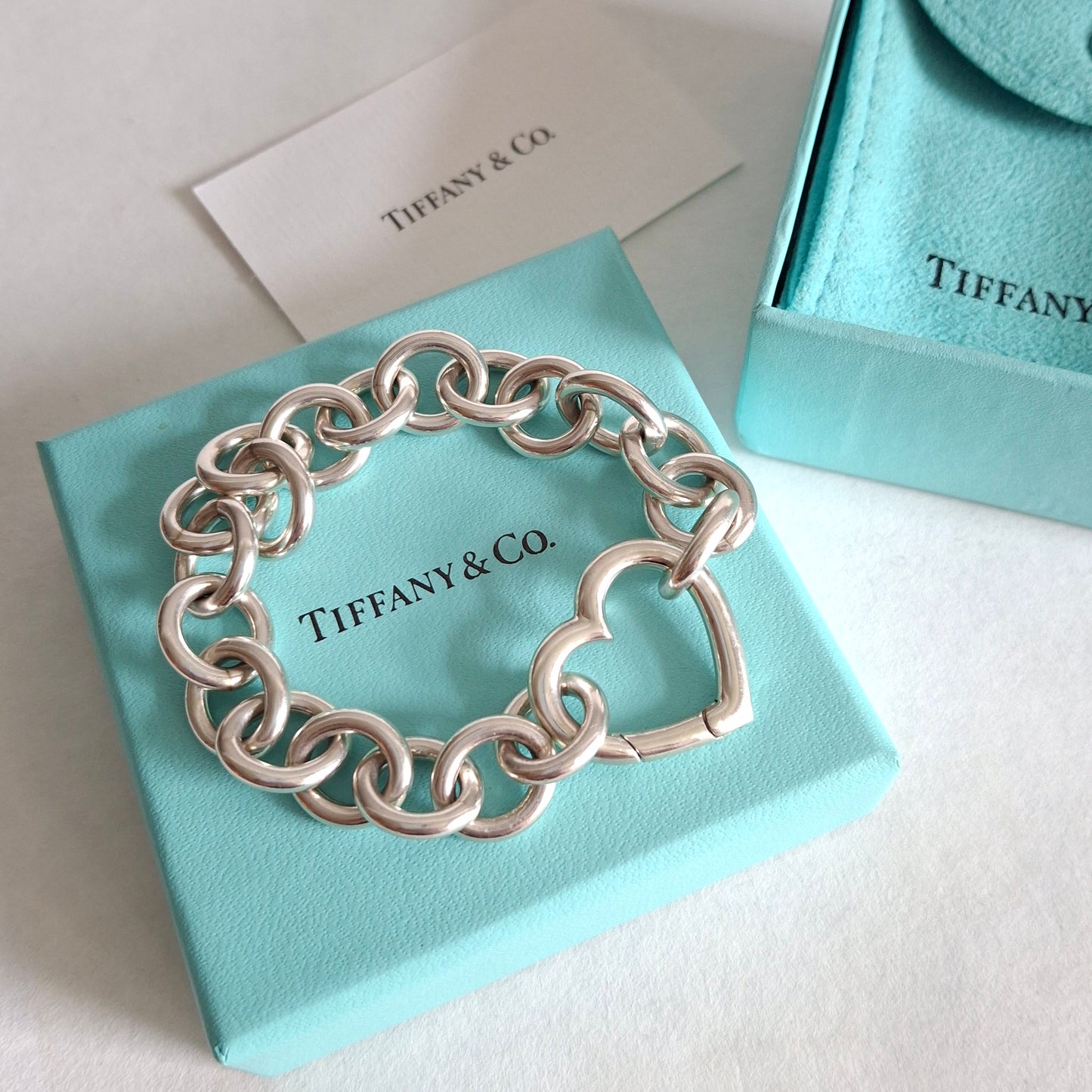 Tiffany & Co Sterling Silber Open Heart Love Lock Herzverschluss Armband mit großen 14mm Kettengliedern