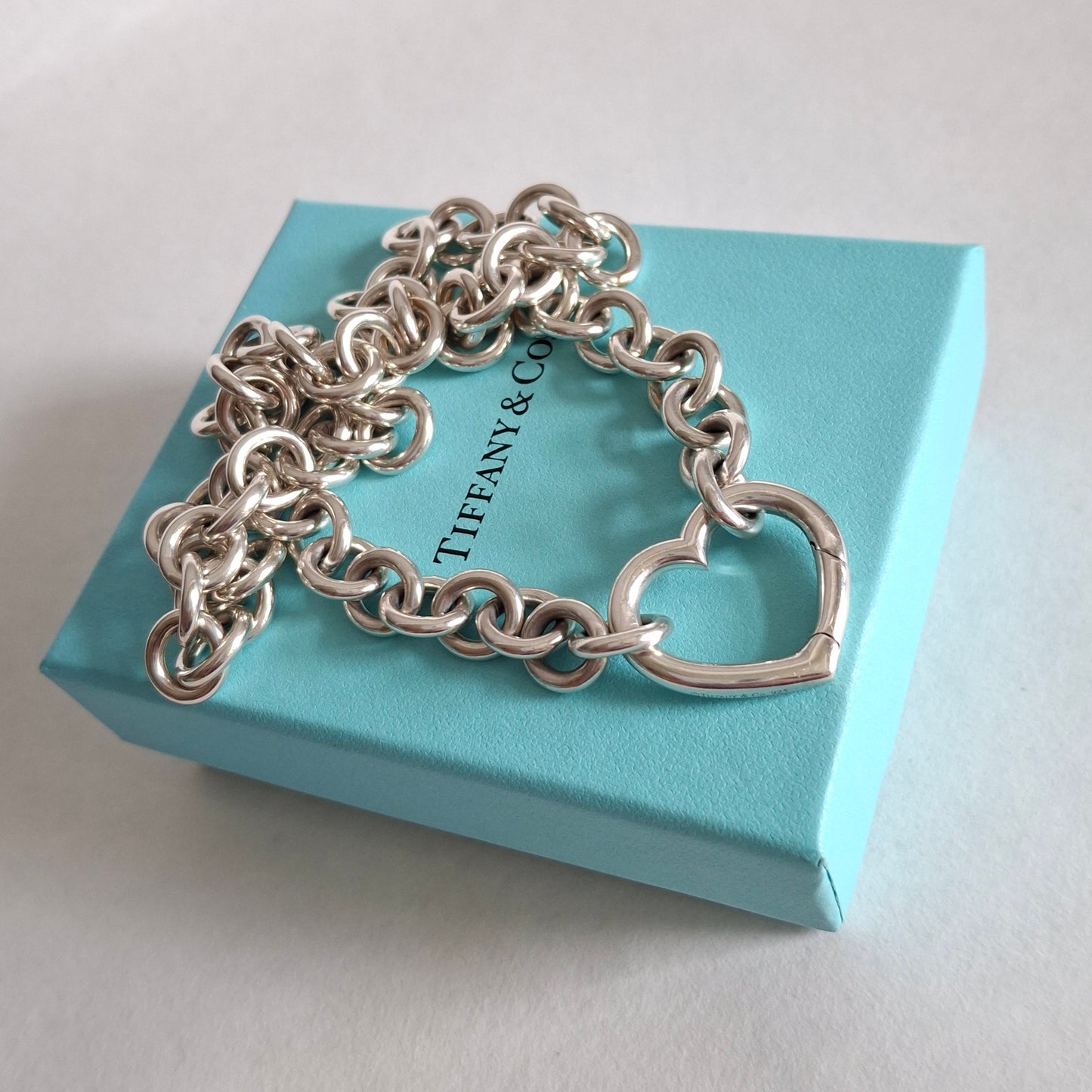 Tiffany & Co Open Heart Verschluss Love Lock 10mm Gliederketten-Halskette aus Sterlingsilber 45 cm