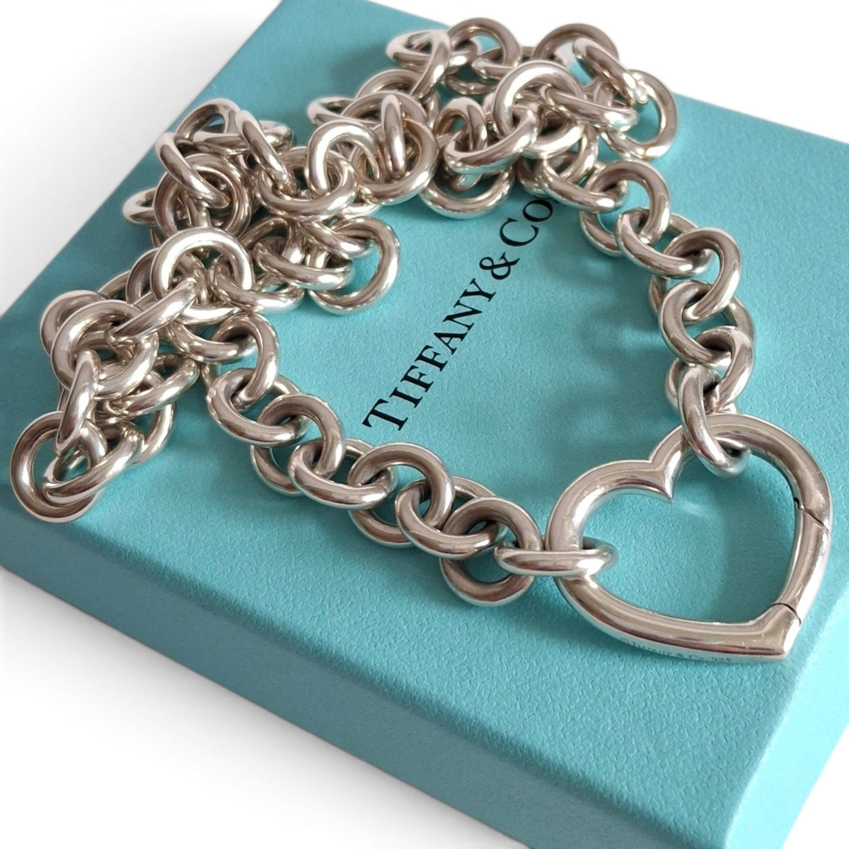 Tiffany & Co Open Heart Verschluss Love Lock 10mm Gliederketten-Halskette aus Sterlingsilber 45 cm