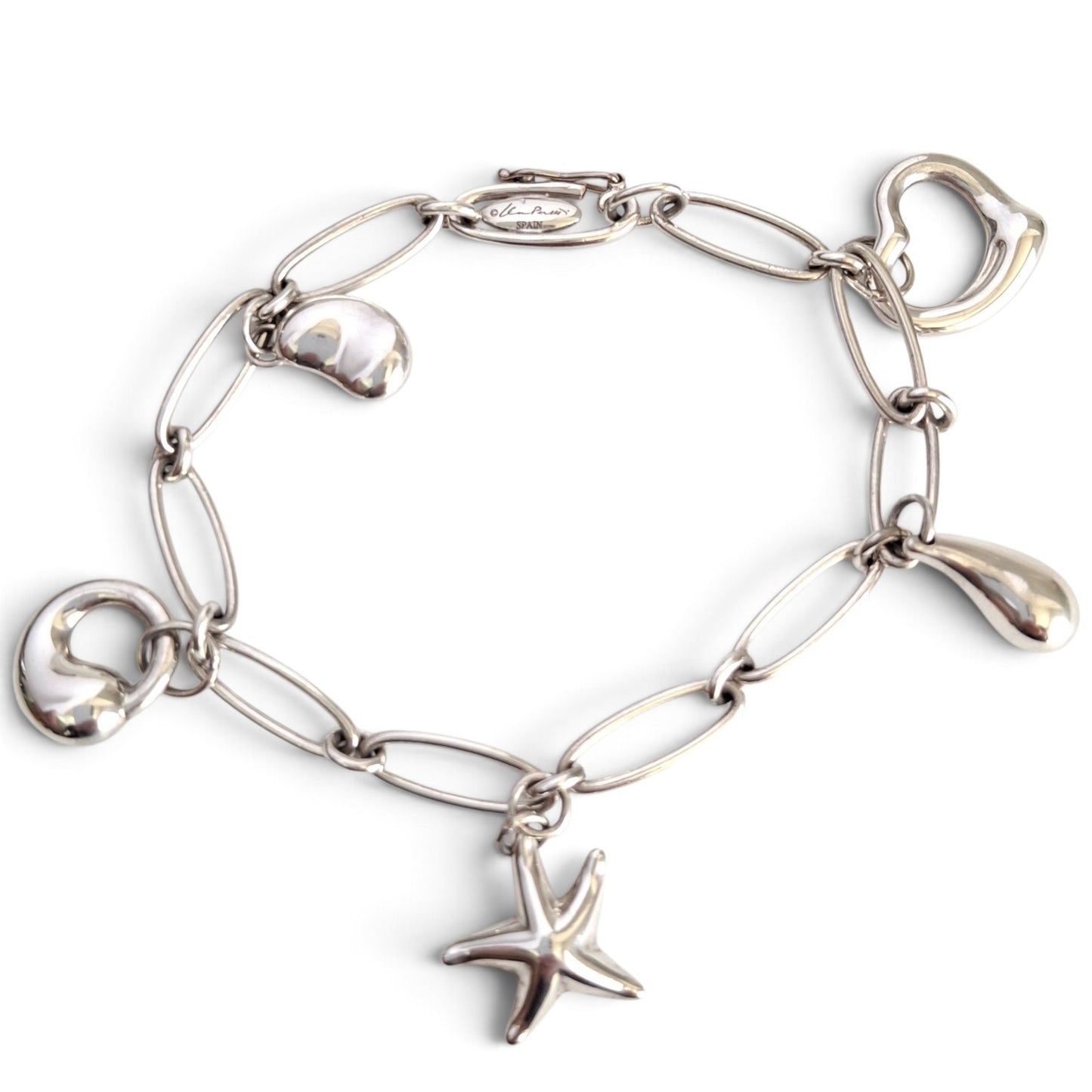 Tiffany & Co Elsa Peretti Design Charmarmband mit fünf Anhängern aus Sterlingsilber