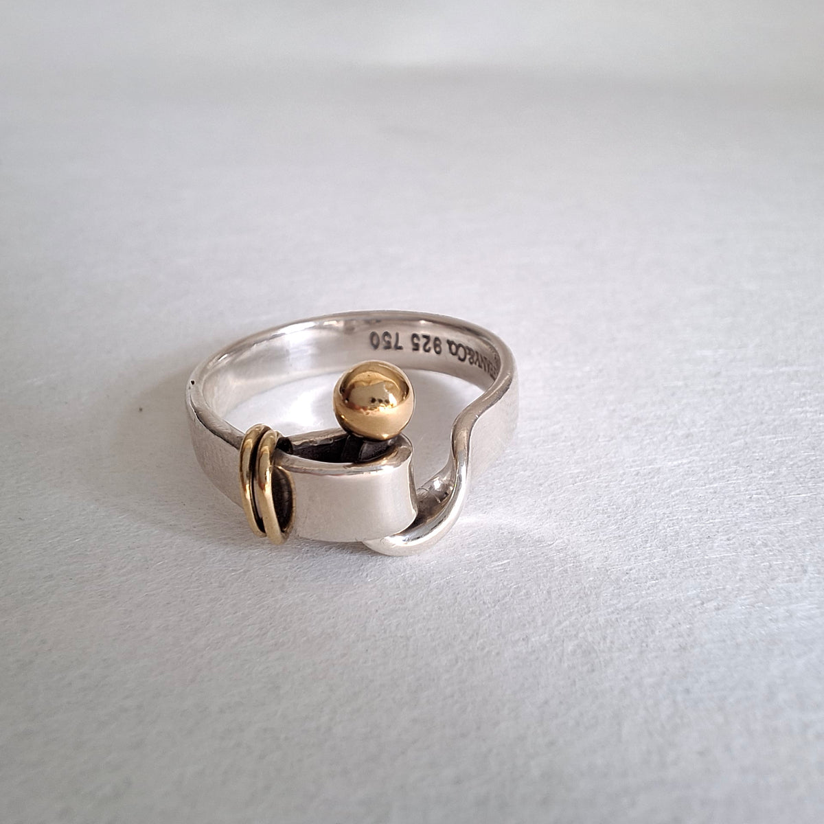 Vintage Tiffany & Co Sterling Silver and 18k Gold Hook and Eye Ring with Box and Pouch