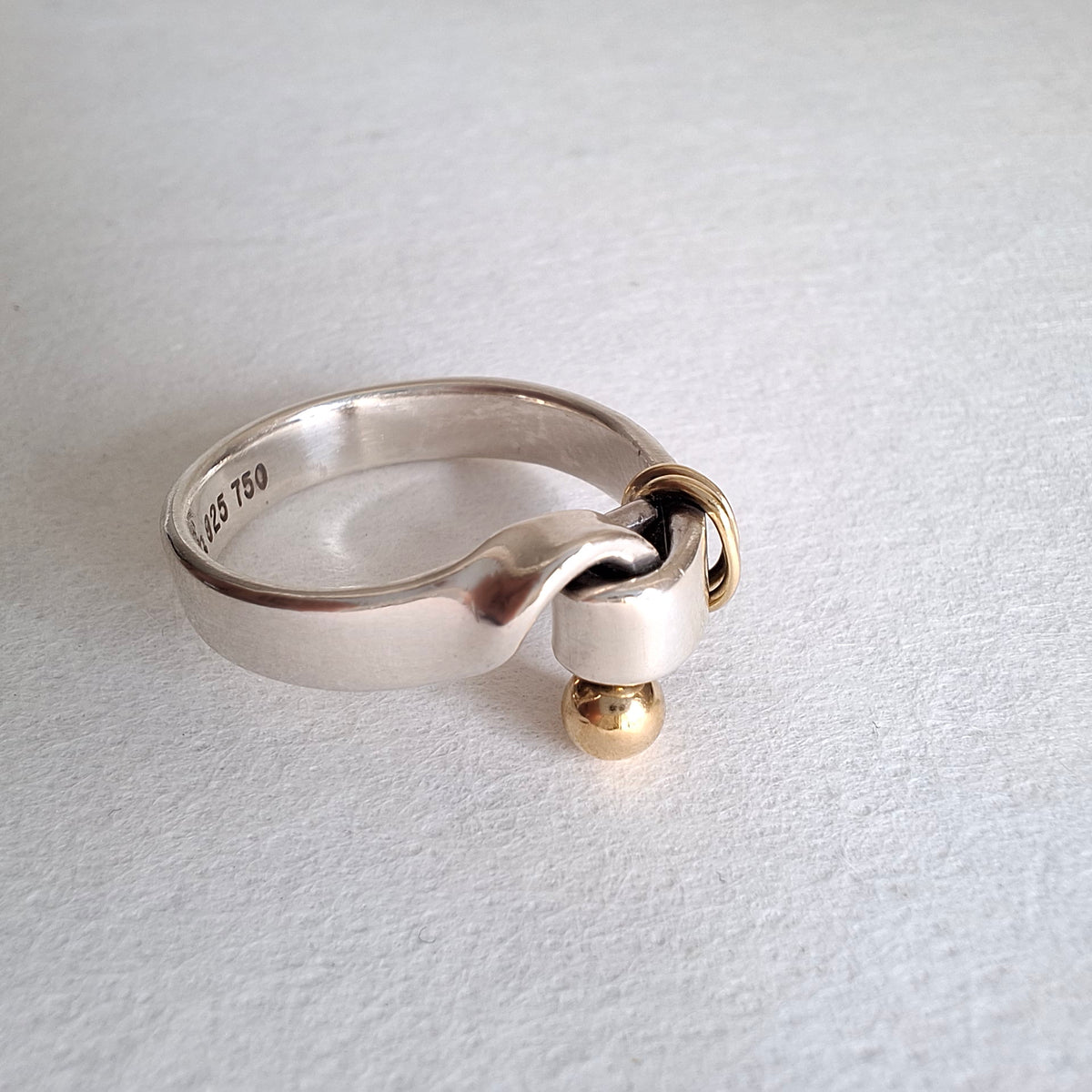 Vintage Tiffany & Co Sterling Silver and 18k Gold Hook and Eye Ring with Box and Pouch