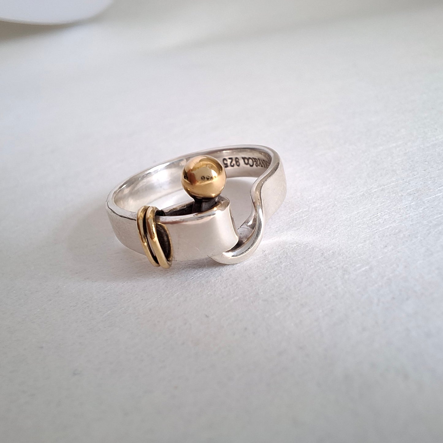 Vintage Tiffany & Co Sterling Silver and 18k Gold Hook and Eye Ring with Box and Pouch