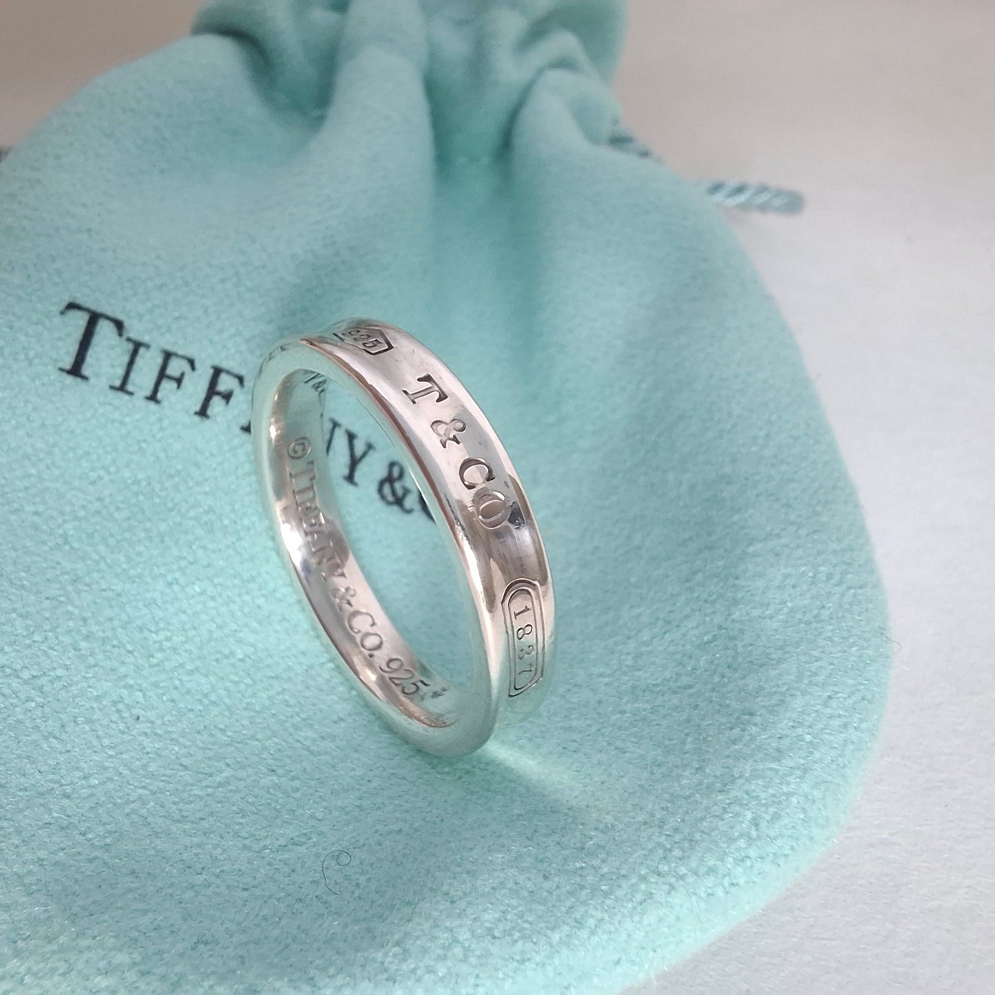 Tiffany & Co 1837 Narrow Band Ring in Sterling Silver UK size N 1/2 US 7.5