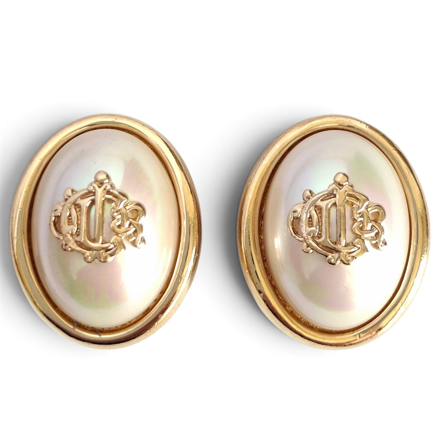 Vintage Christian Dior Pearl Monogram Earrings