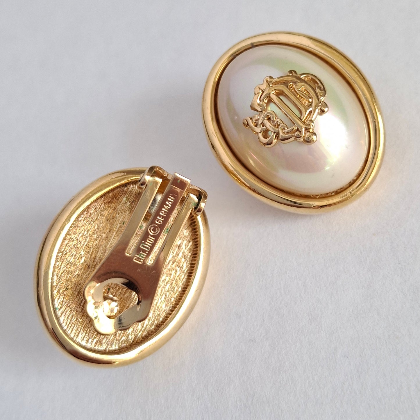 Vintage Christian Dior Pearl Monogram Earrings
