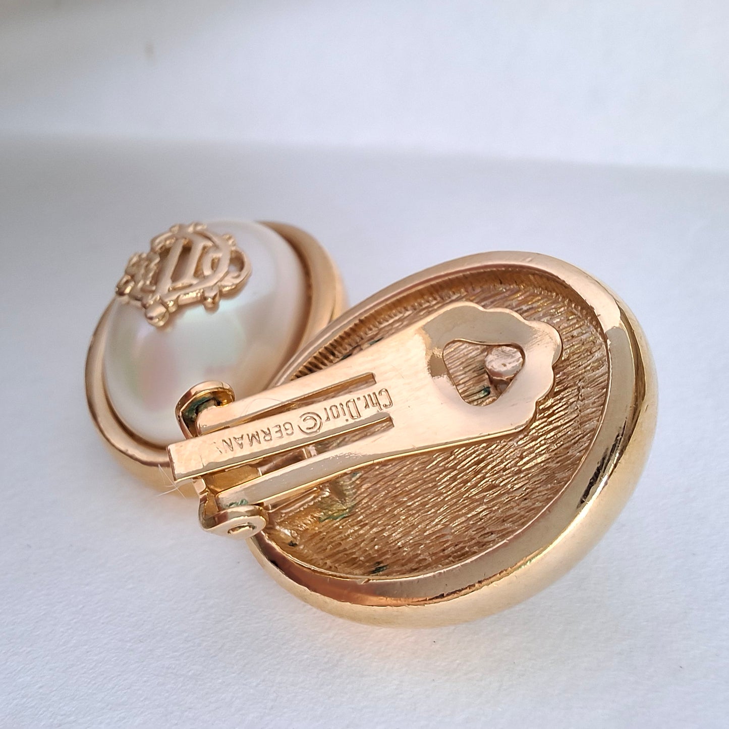 Vintage Christian Dior Pearl Monogram Earrings
