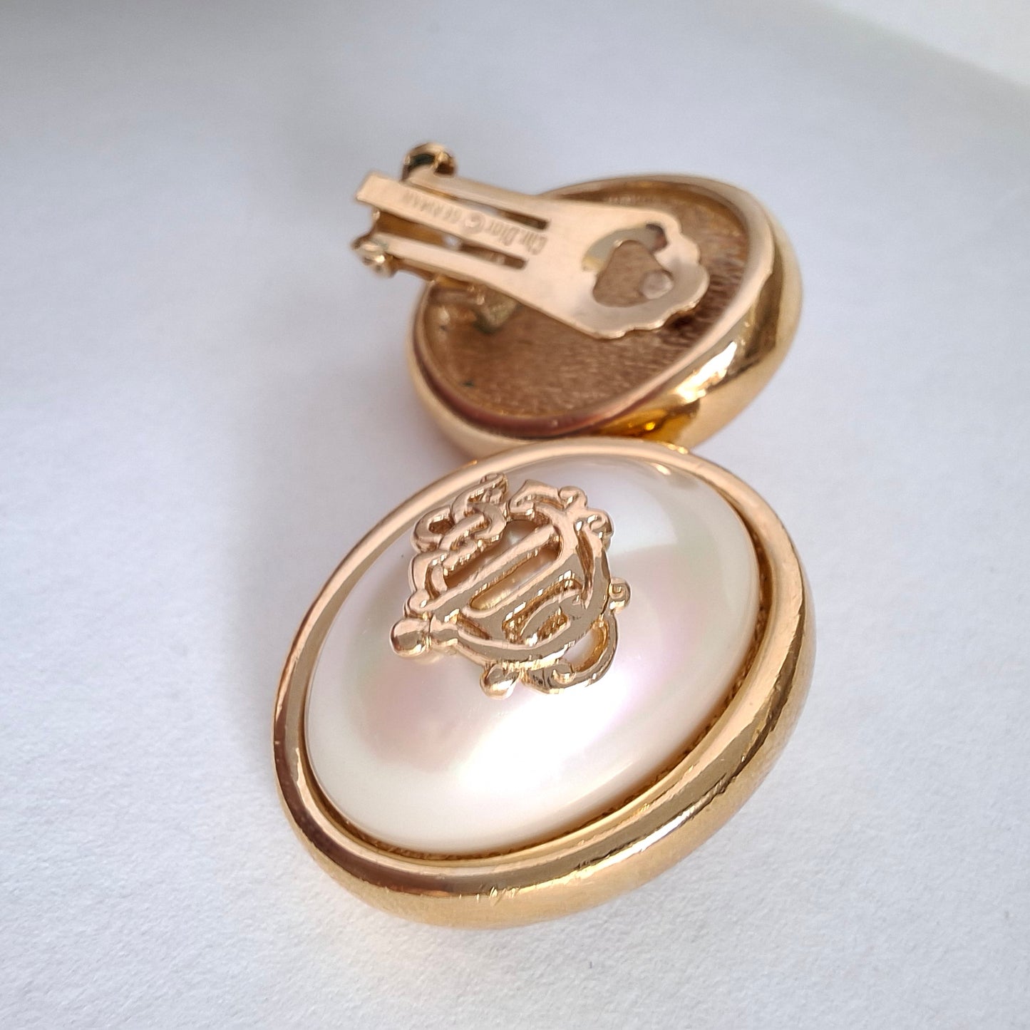 Vintage Christian Dior Pearl Monogram Earrings
