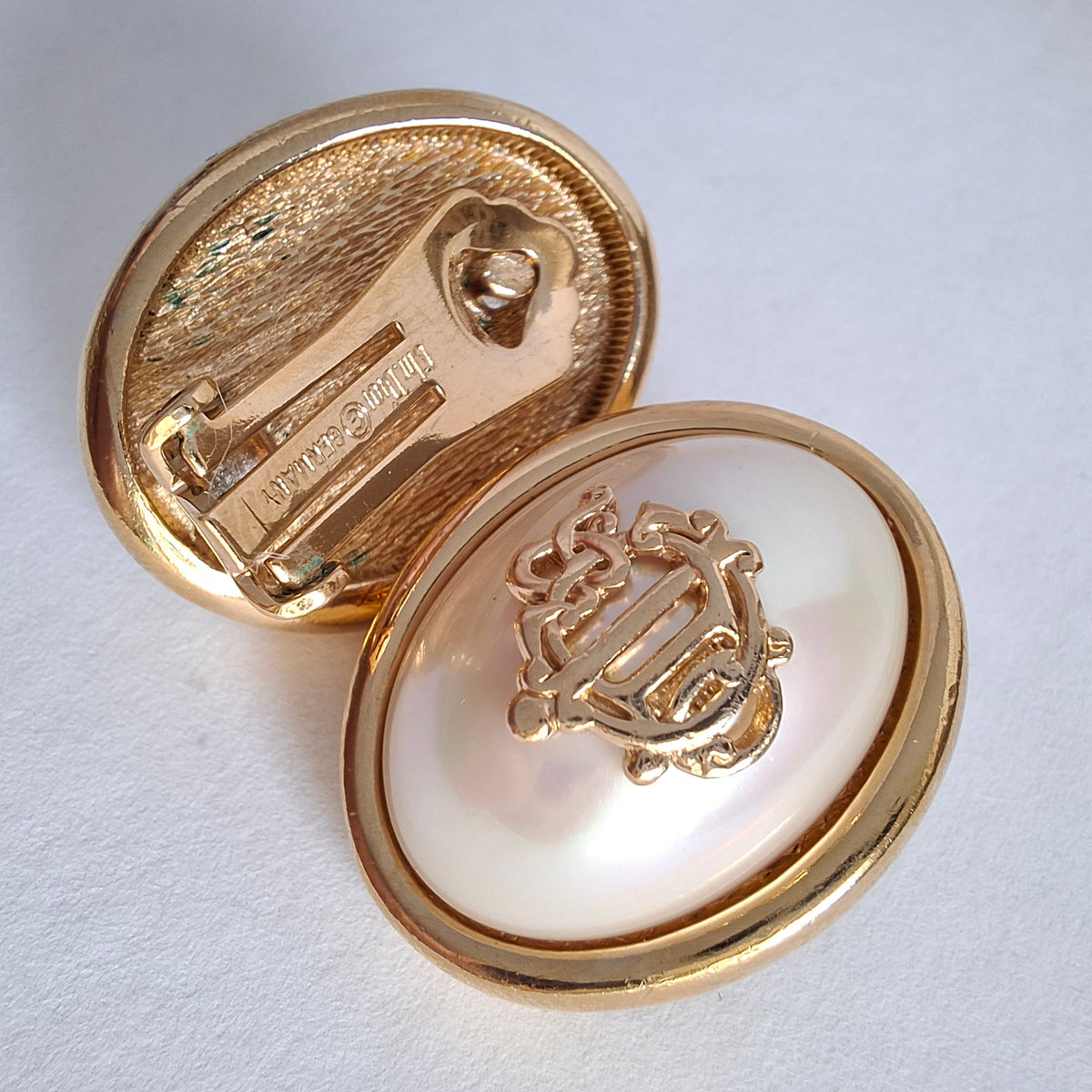 Vintage Christian Dior Pearl Monogram Earrings
