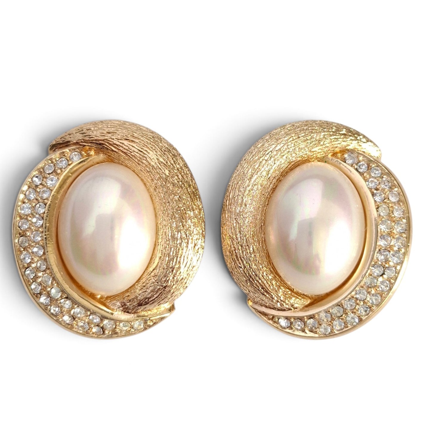 Vintage Christian Dior Pearl & Crystal Clip-on Earrings