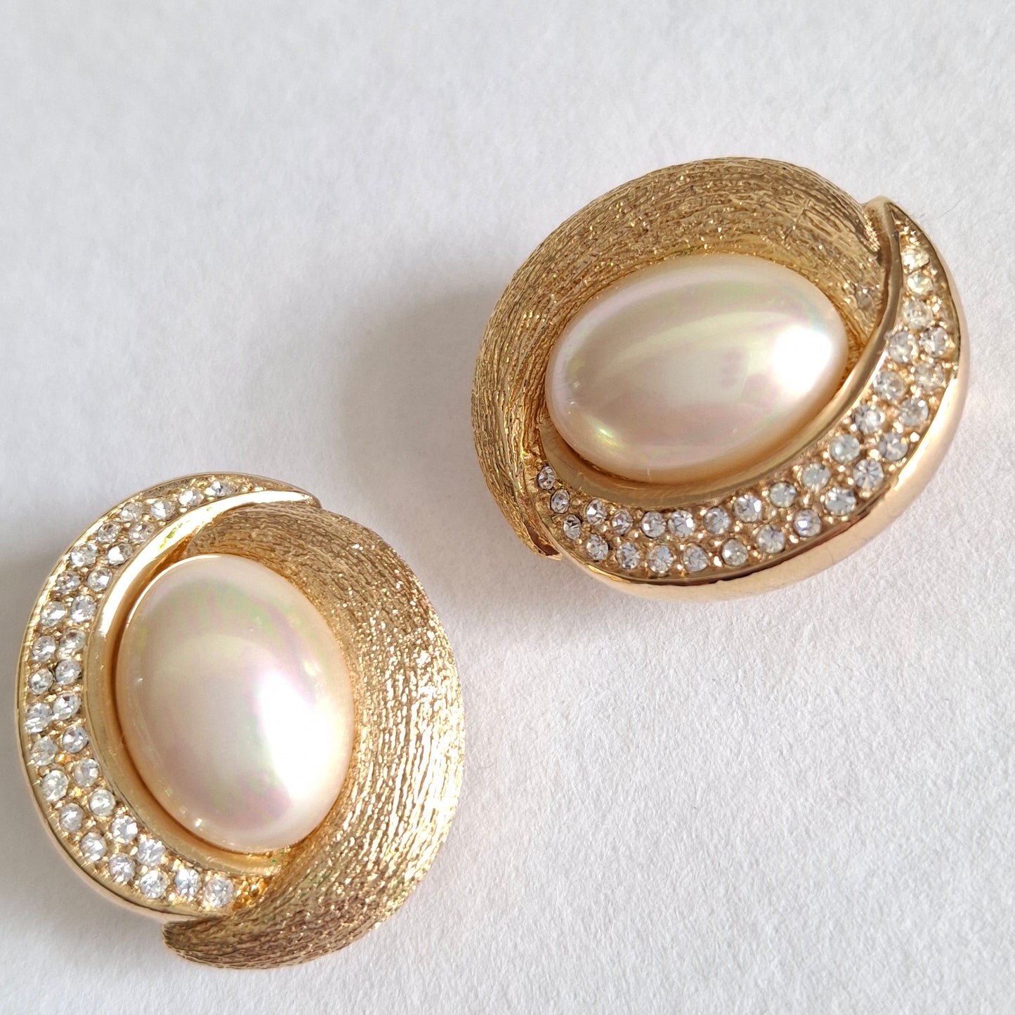 Vintage Christian Dior Pearl & Crystal Clip-on Earrings