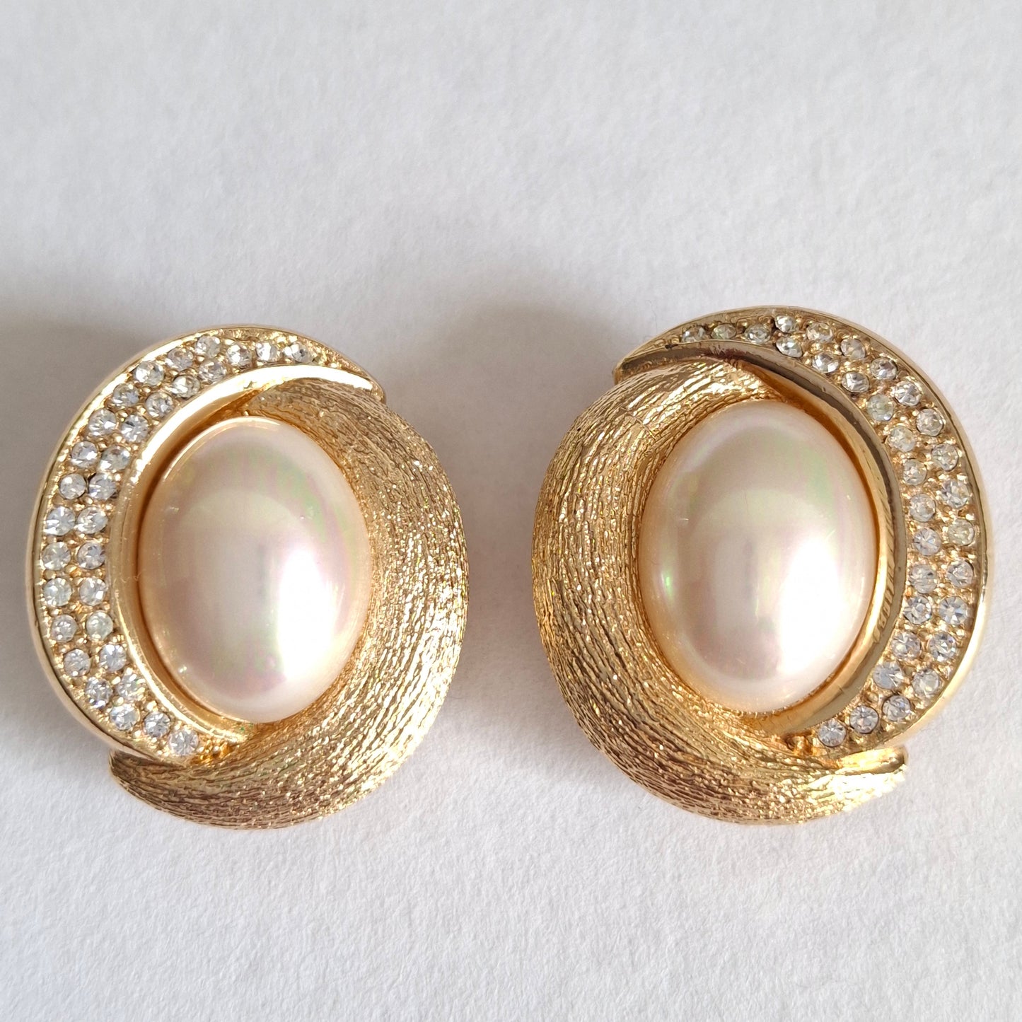 Vintage Christian Dior Pearl & Crystal Clip-on Earrings