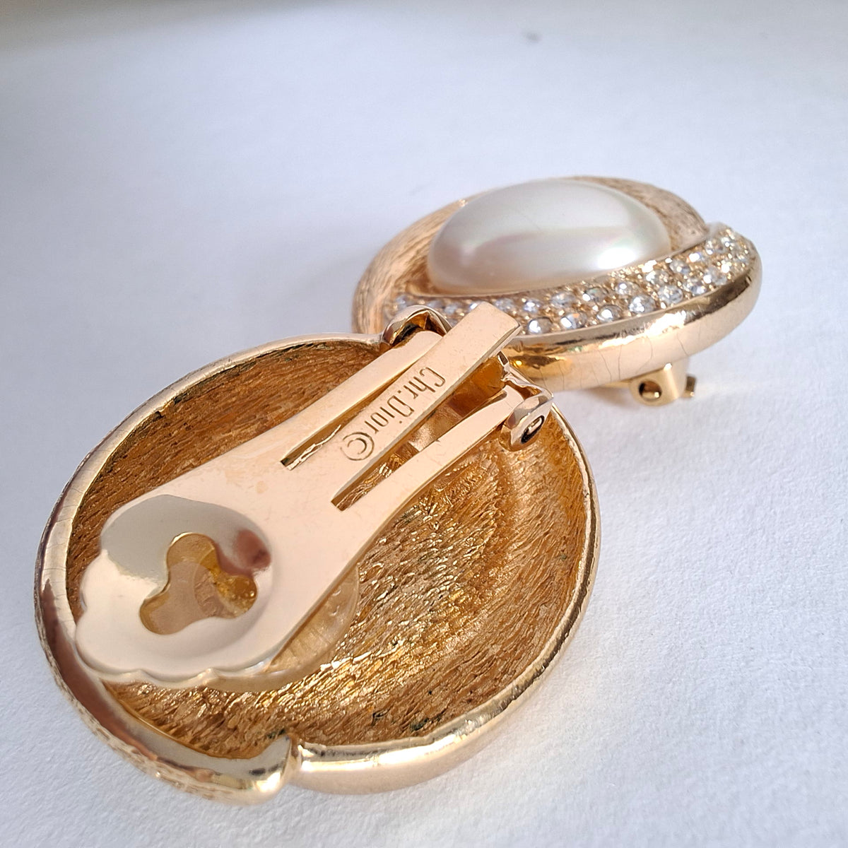 Vintage Christian Dior Pearl & Crystal Clip-on Earrings