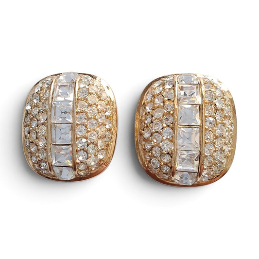 Vintage Crystal Embellished Clip-on Earrings by Christian Dior