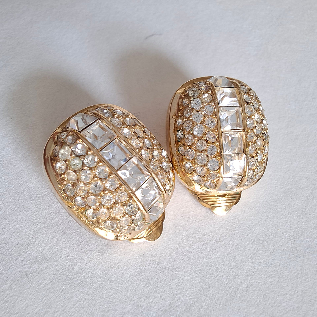 Vintage Crystal Embellished Clip-on Earrings by Christian Dior