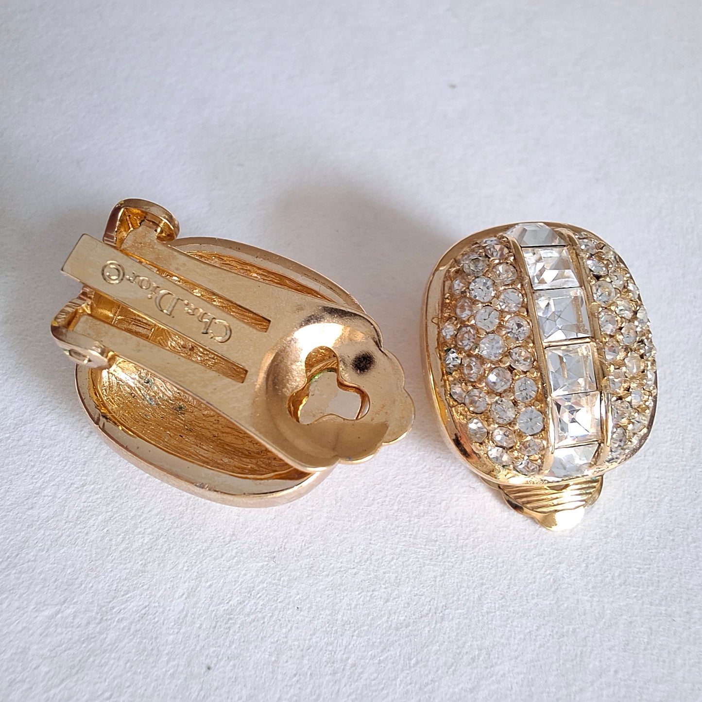 Vintage Crystal Embellished Clip-on Earrings by Christian Dior