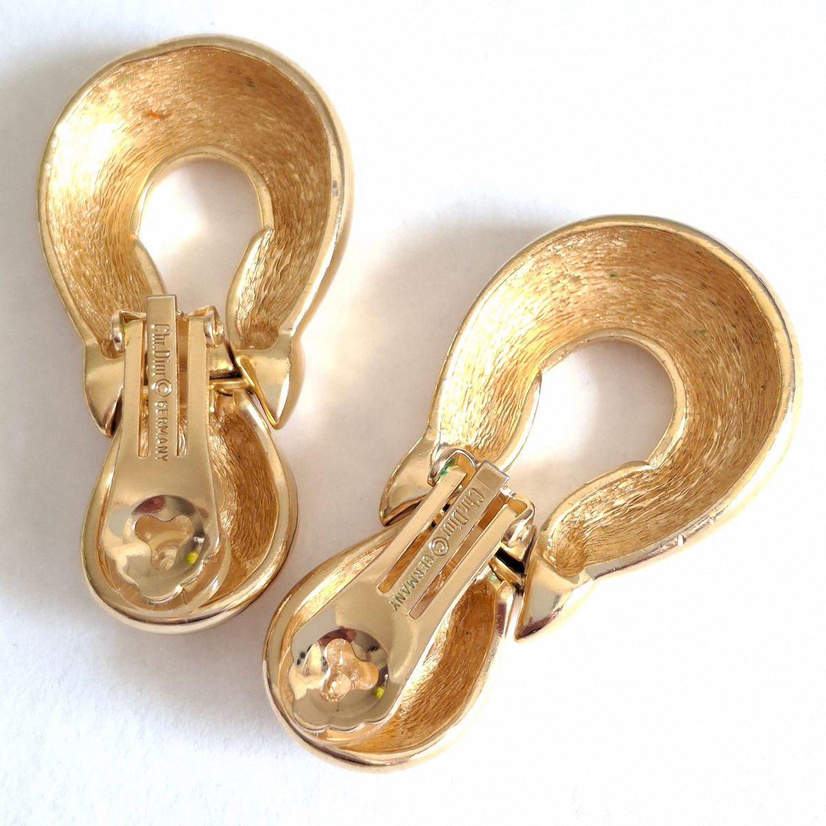 Large Vintage Gold Plated Clip-on Earrings by Christian Dior