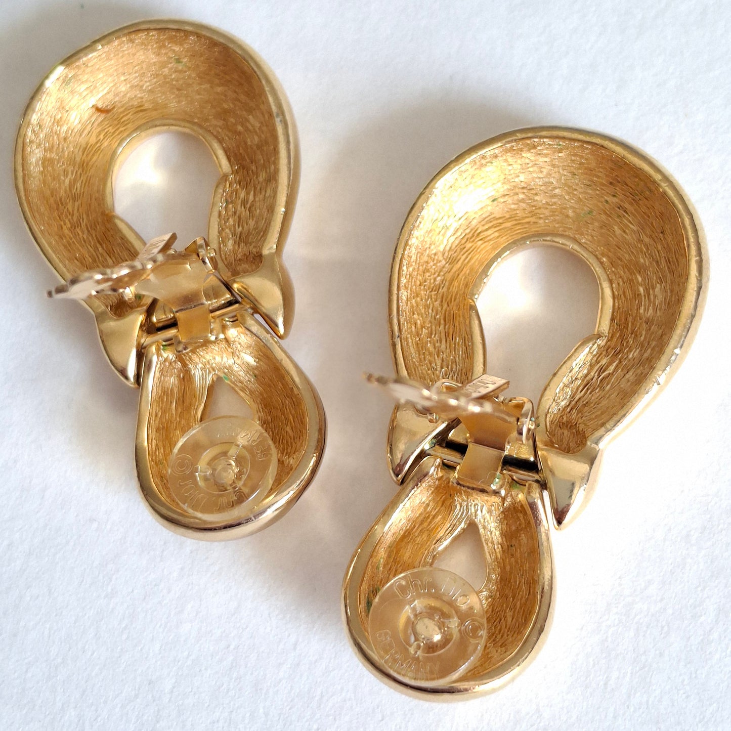 Large Vintage Gold Plated Clip-on Earrings by Christian Dior