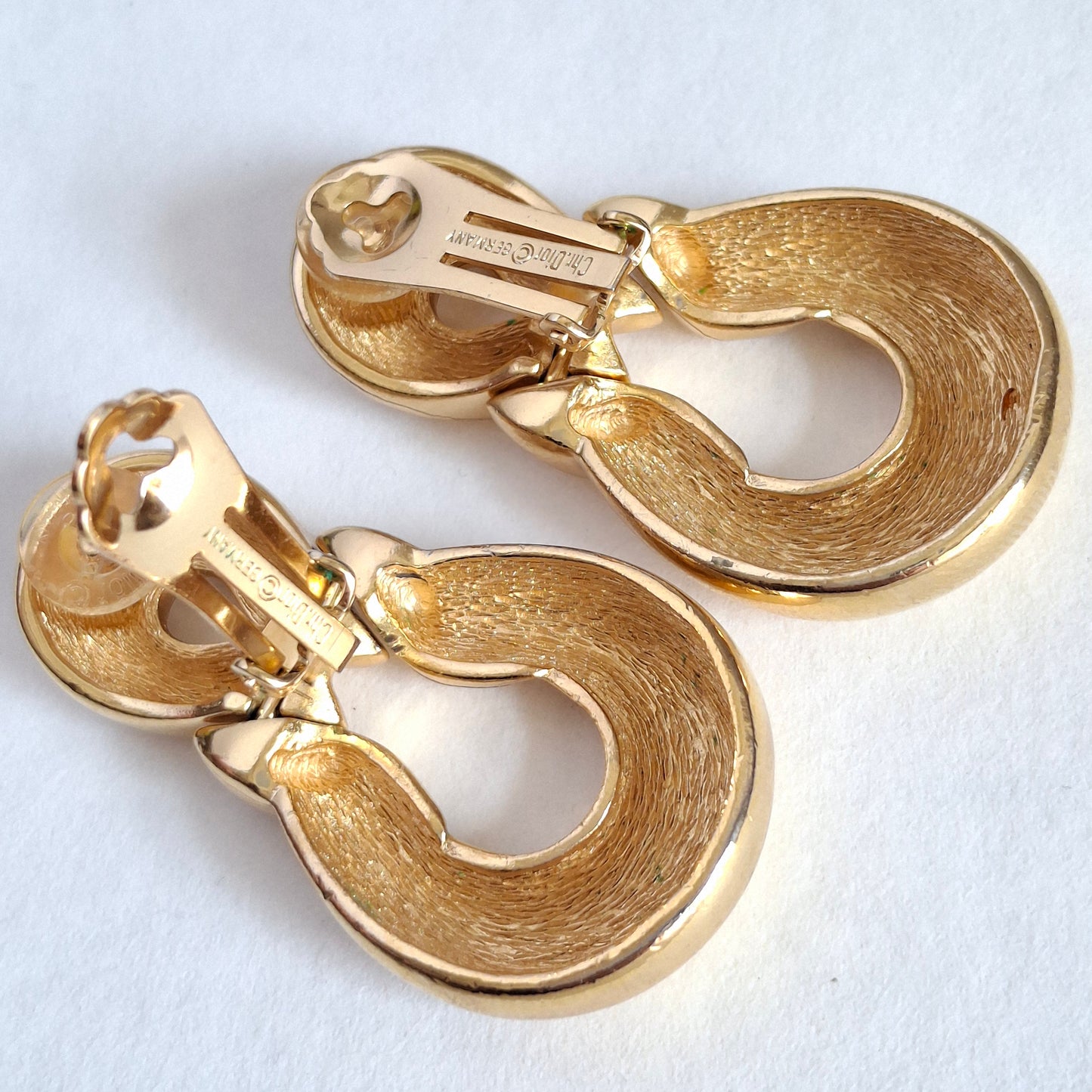 Large Vintage Gold Plated Clip-on Earrings by Christian Dior