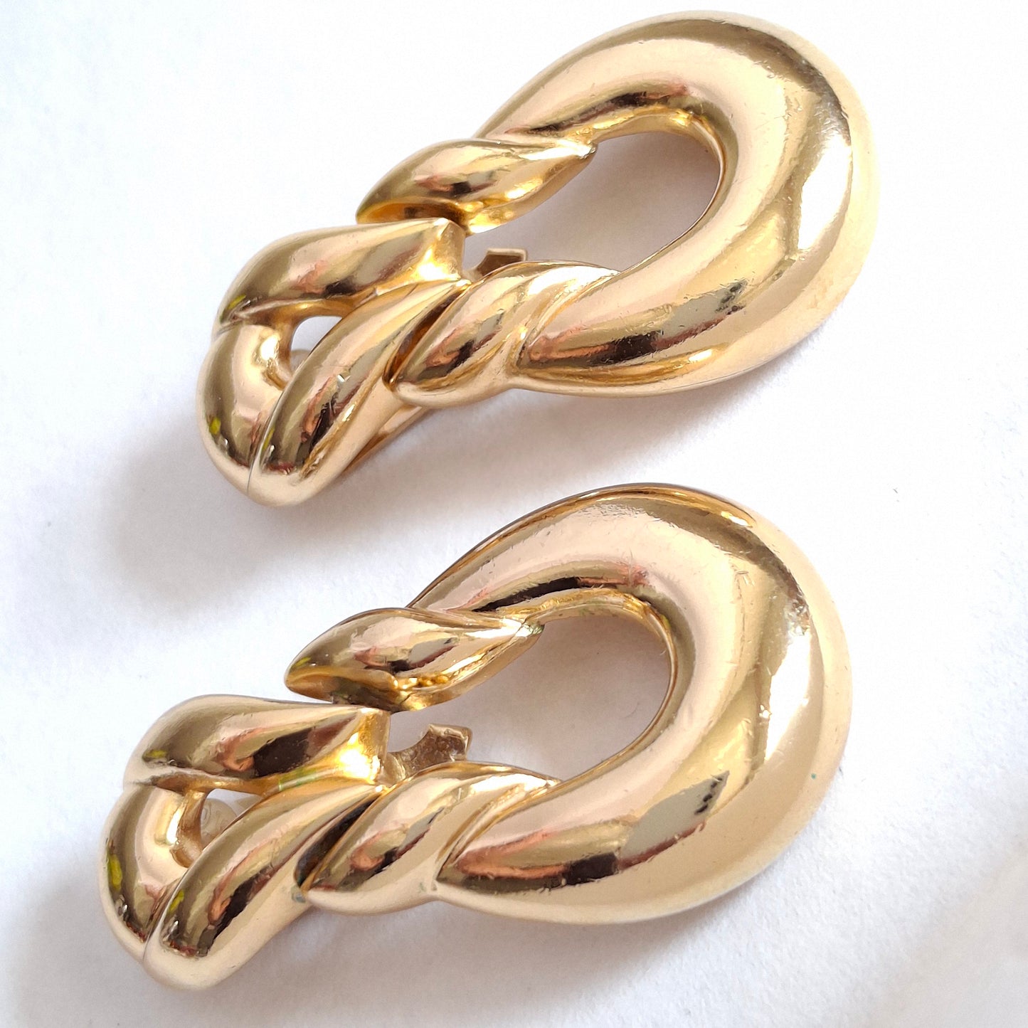Large Vintage Gold Plated Clip-on Earrings by Christian Dior