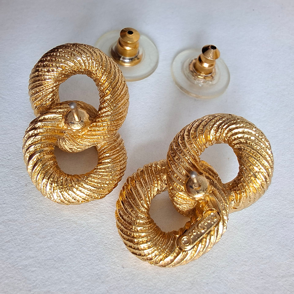 Vintage Christian Dior Figure Eight Gold Plated Earrings for Pierced Ears