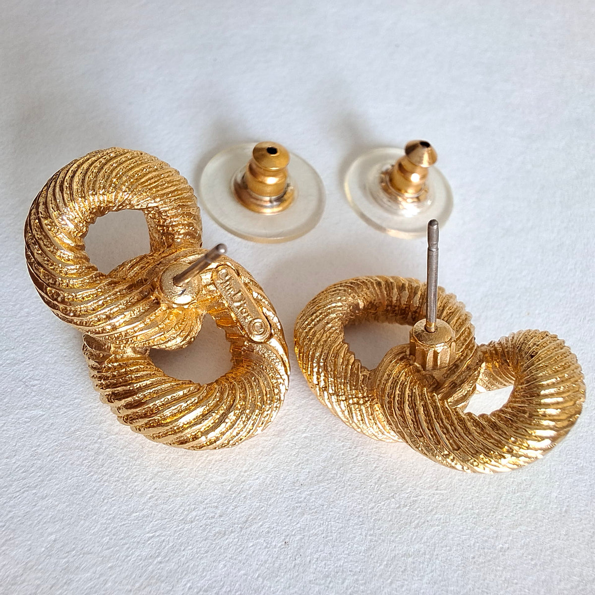 Vintage Christian Dior Figure Eight Gold Plated Earrings for Pierced Ears
