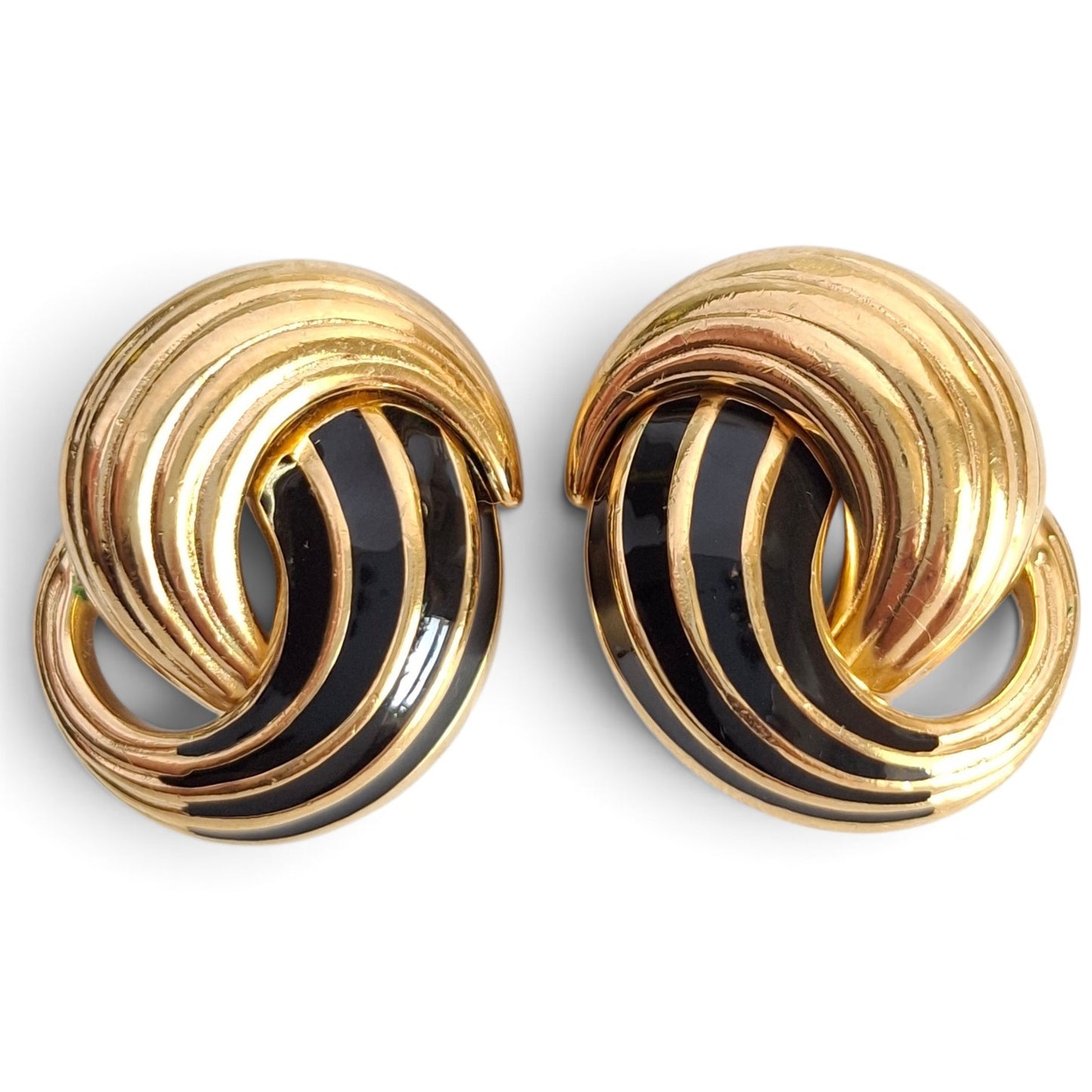 Vintage Gold Plated Black Enamel Christian Dior Earrings