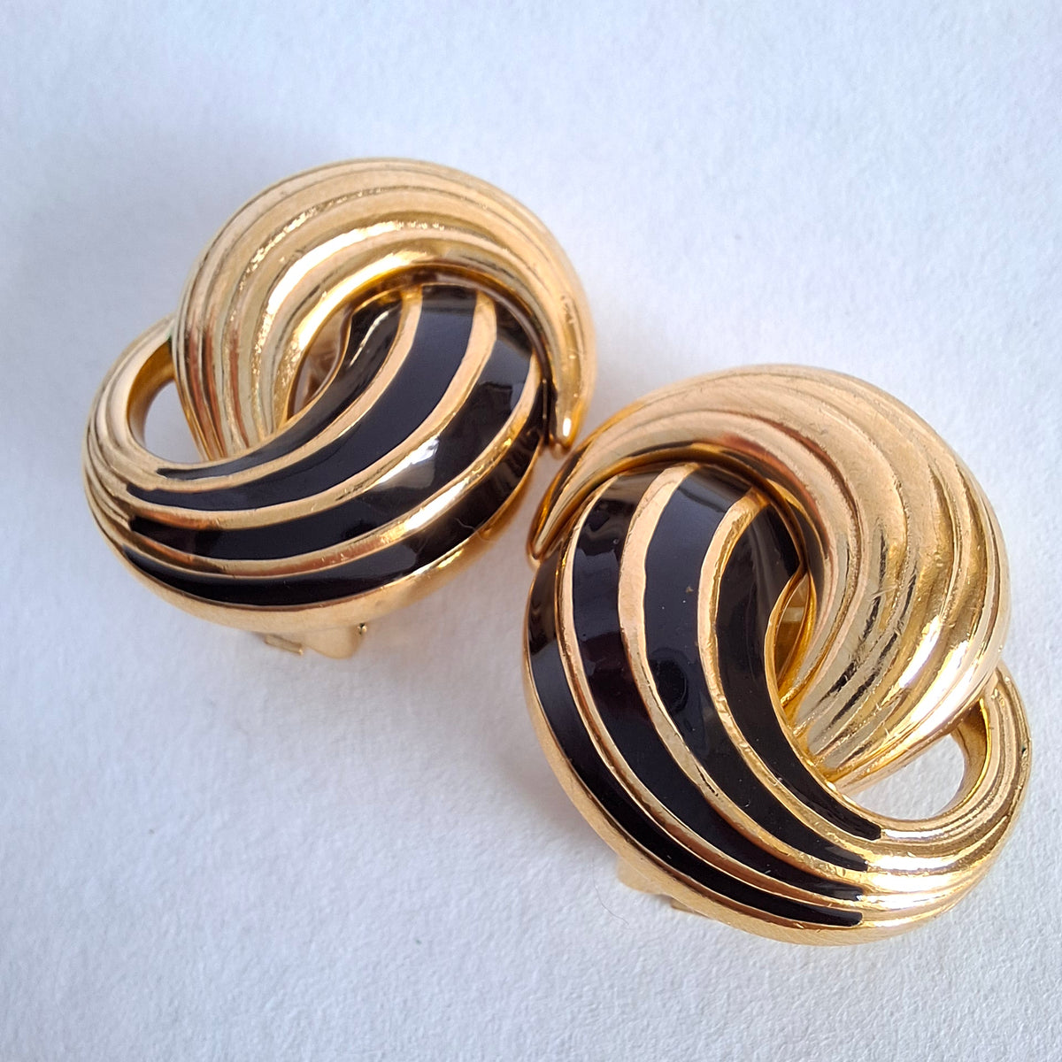 Vintage Gold Plated Black Enamel Christian Dior Earrings