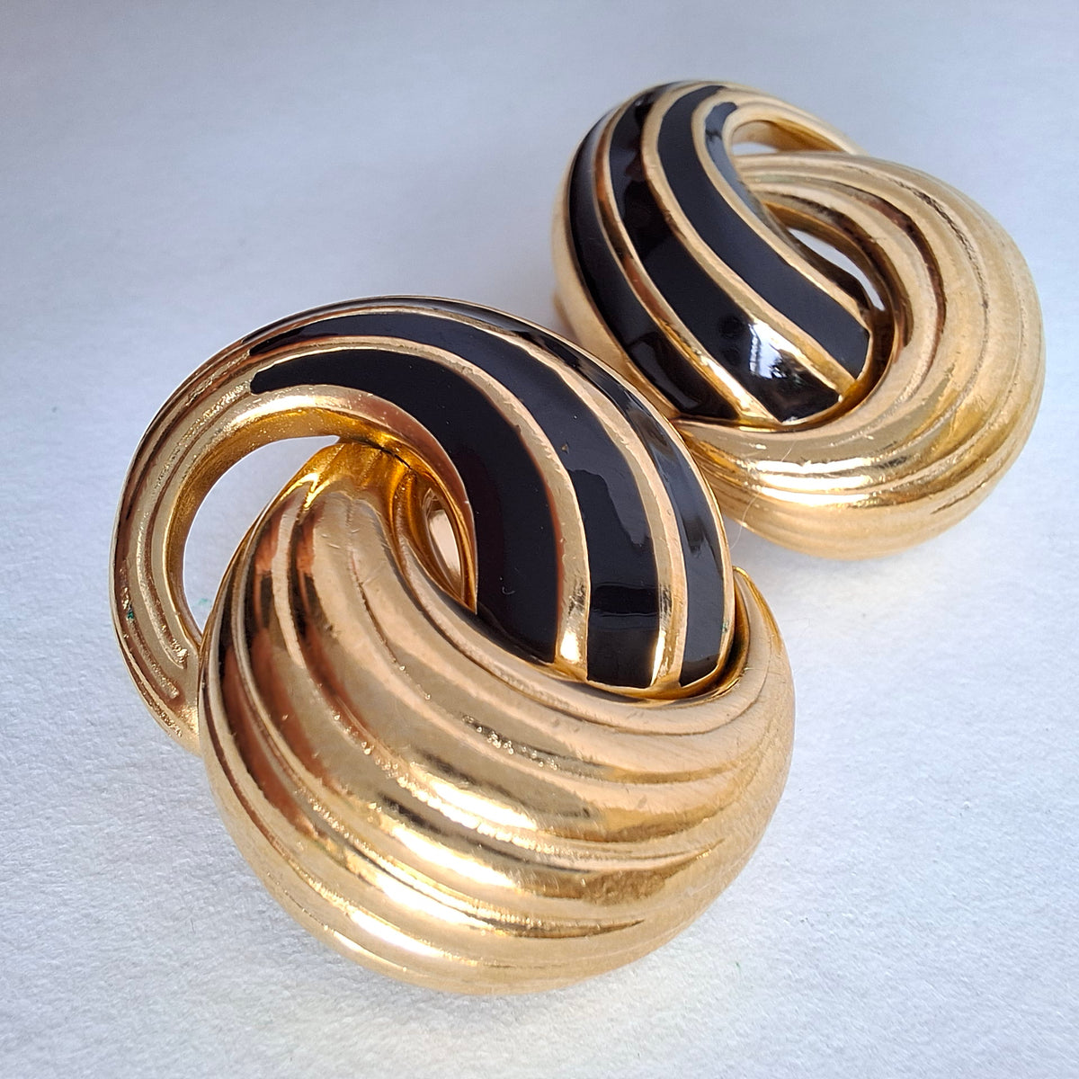 Vintage Gold Plated Black Enamel Christian Dior Earrings