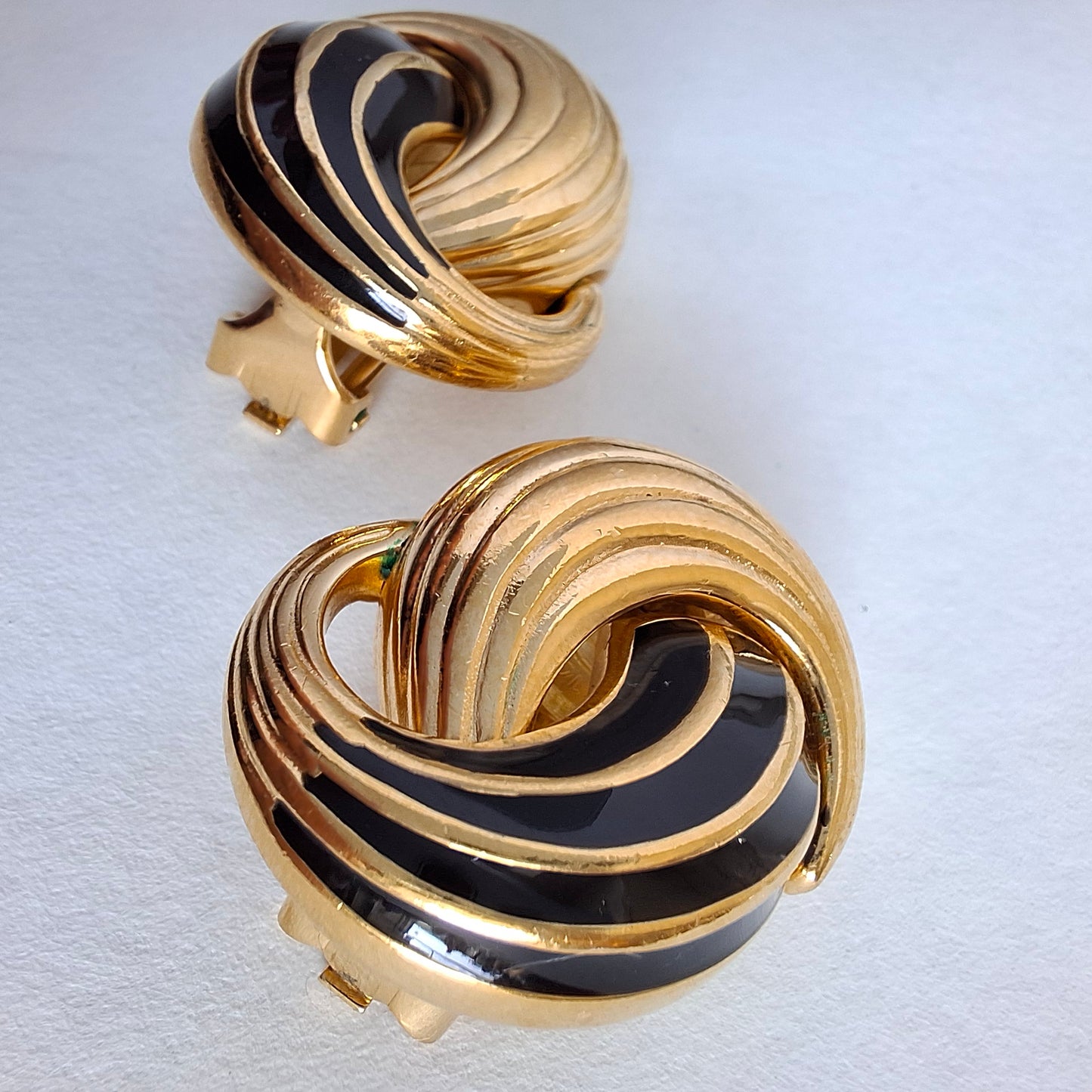 Vintage Gold Plated Black Enamel Christian Dior Earrings