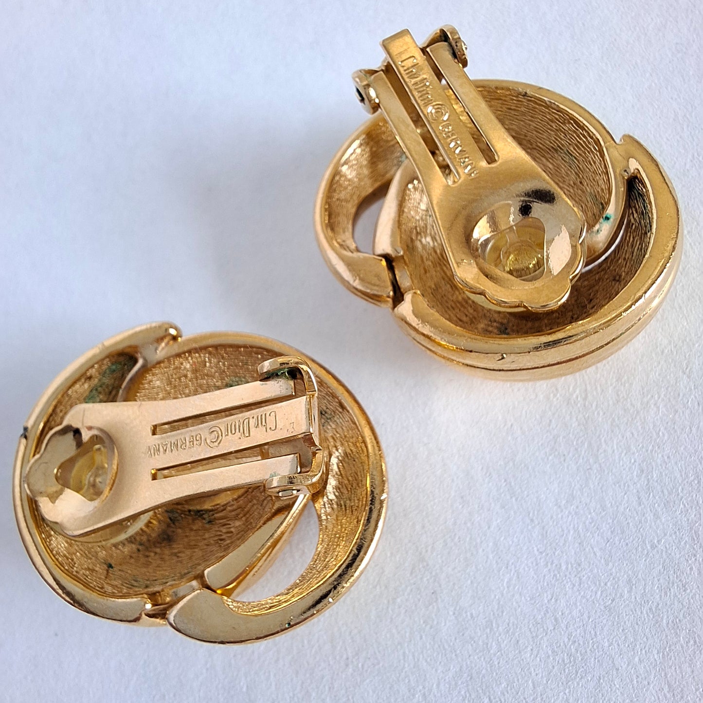 Vintage Gold Plated Black Enamel Christian Dior Earrings
