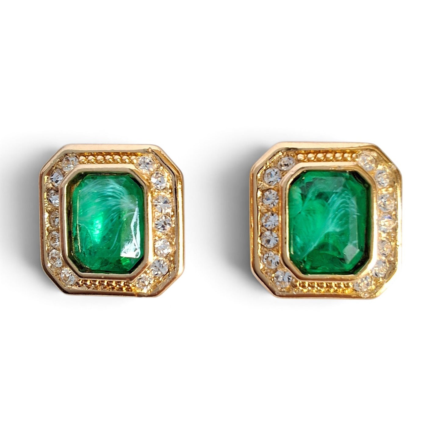 Vintage Christian Dior Faux Emerald Earrings for Pierced Ears