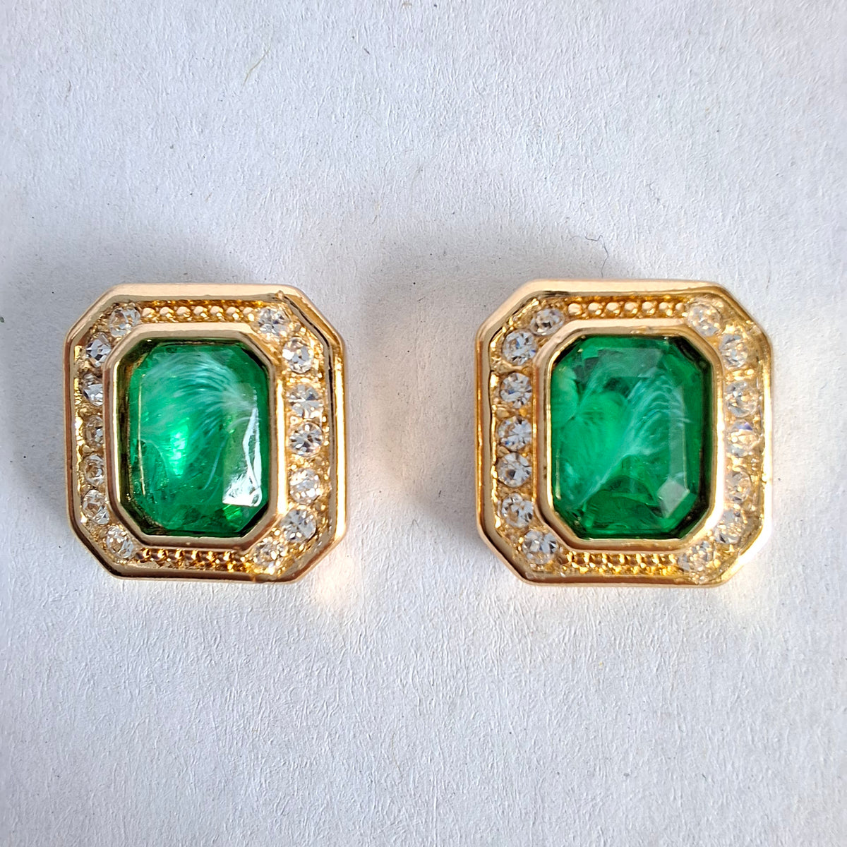 Vintage Christian Dior Faux Emerald Earrings for Pierced Ears