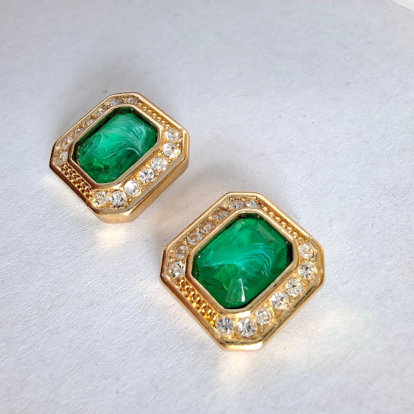 Vintage Christian Dior Faux Emerald Earrings for Pierced Ears