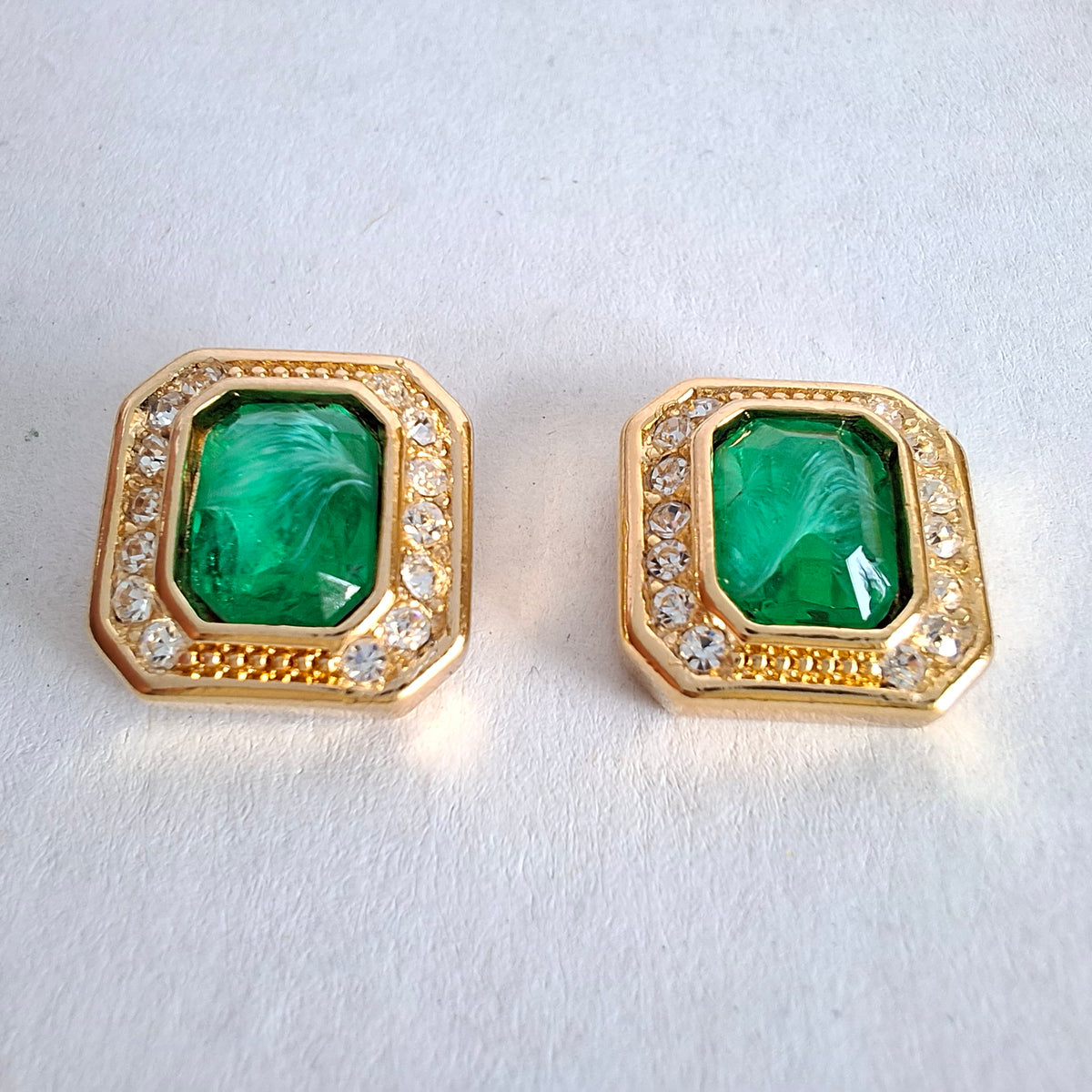 Vintage Christian Dior Faux Emerald Earrings for Pierced Ears