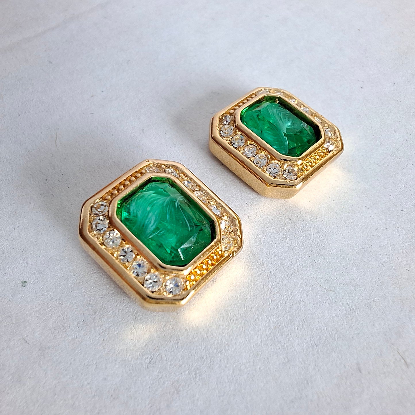 Vintage Christian Dior Faux Emerald Earrings for Pierced Ears