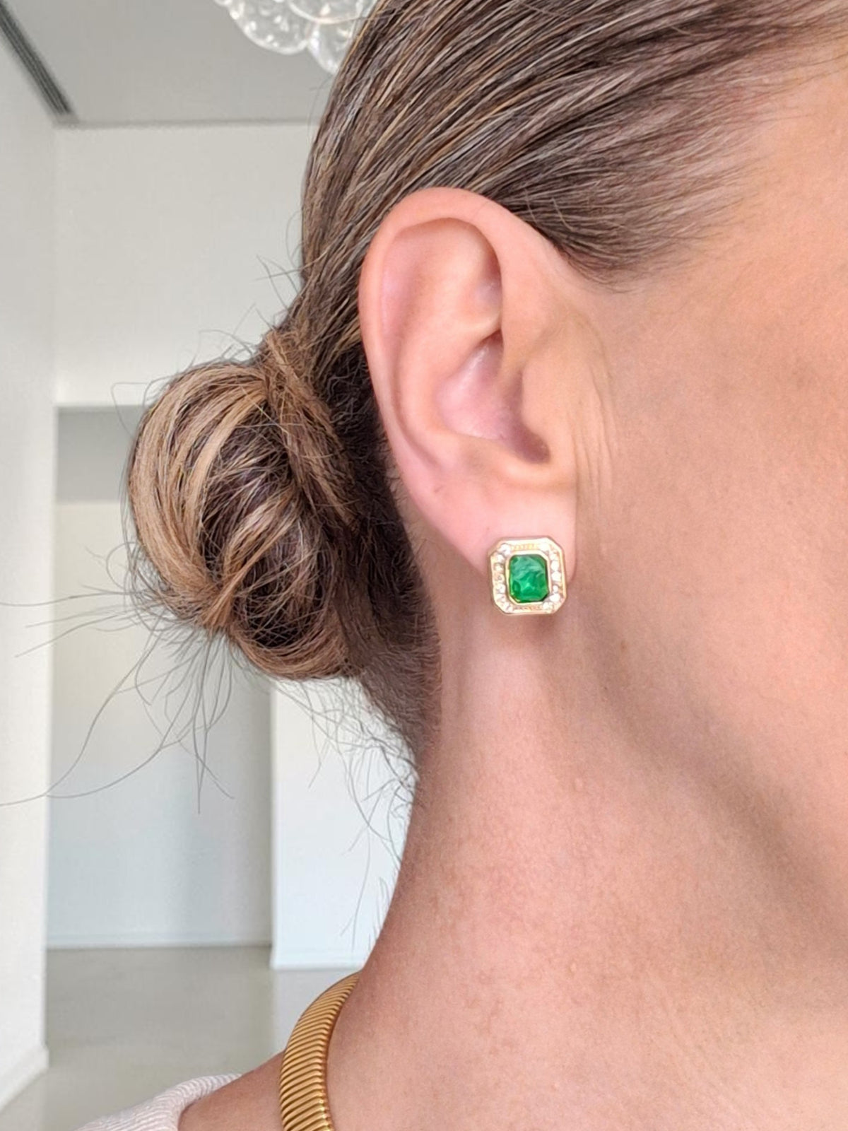 Vintage Christian Dior Faux Emerald Earrings for Pierced Ears