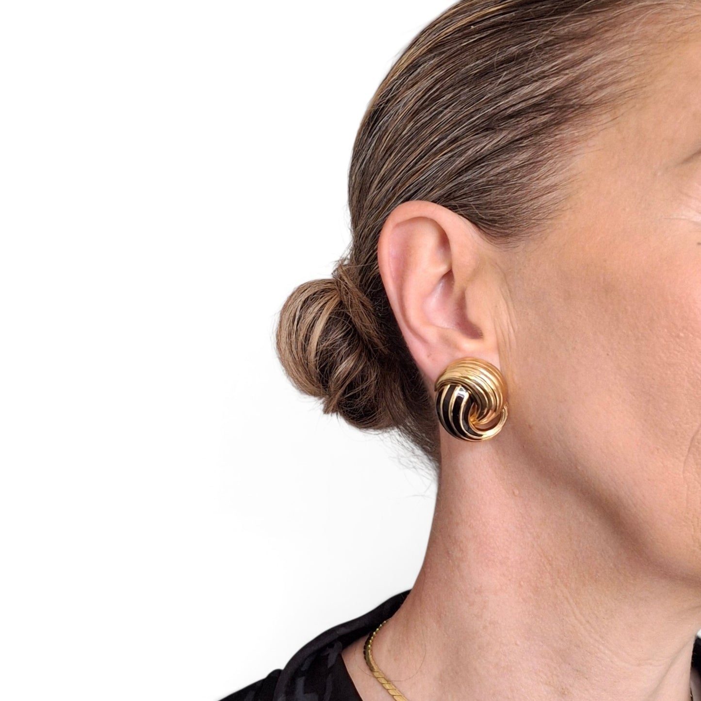 Vintage Gold Plated Black Enamel Christian Dior Earrings