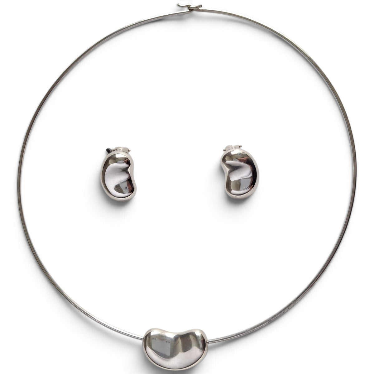Tiffany & Co Elsa Peretti Design Bean Necklace and Earrings Set in Sterling Silver