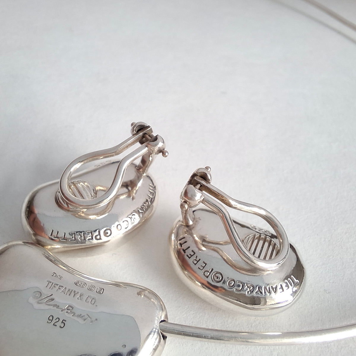 Tiffany & Co Elsa Peretti Design Bean Necklace and Earrings Set in Sterling Silver