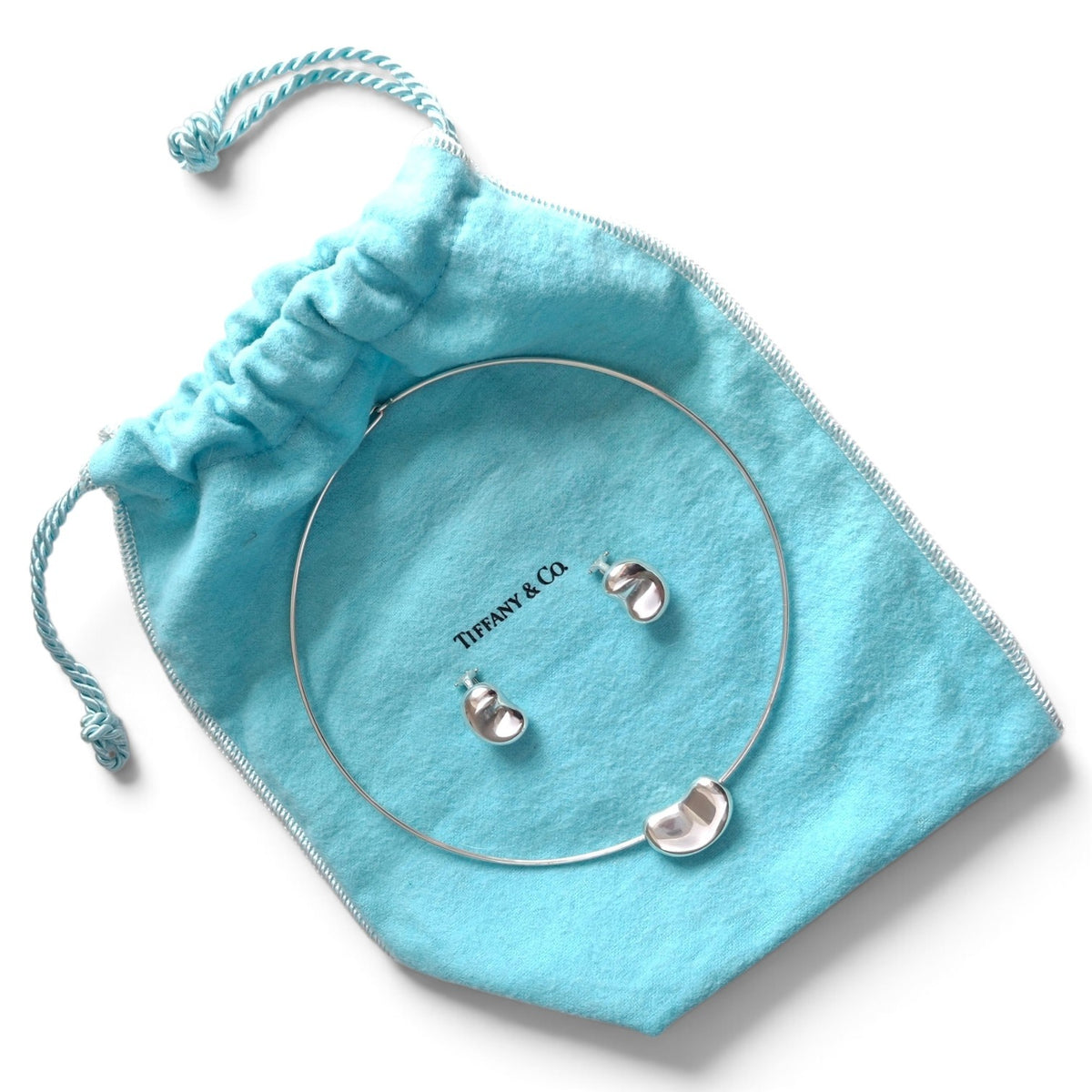 Tiffany & Co Elsa Peretti Design Bean Necklace and Earrings Set in Sterling Silver