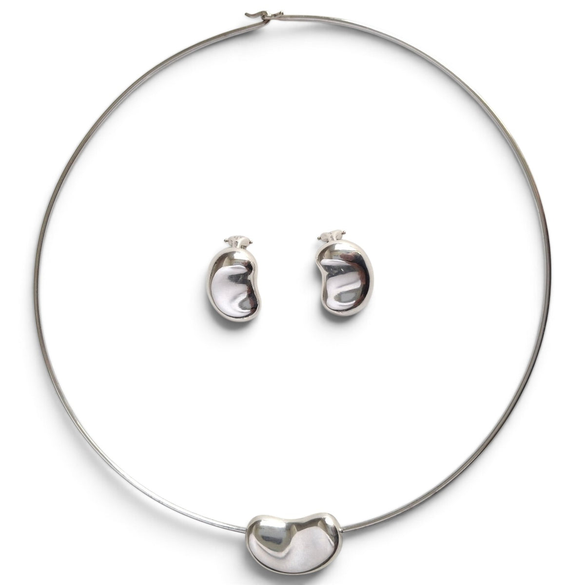 Tiffany & Co Elsa Peretti Design Bean Necklace and Earrings Set in Sterling Silver